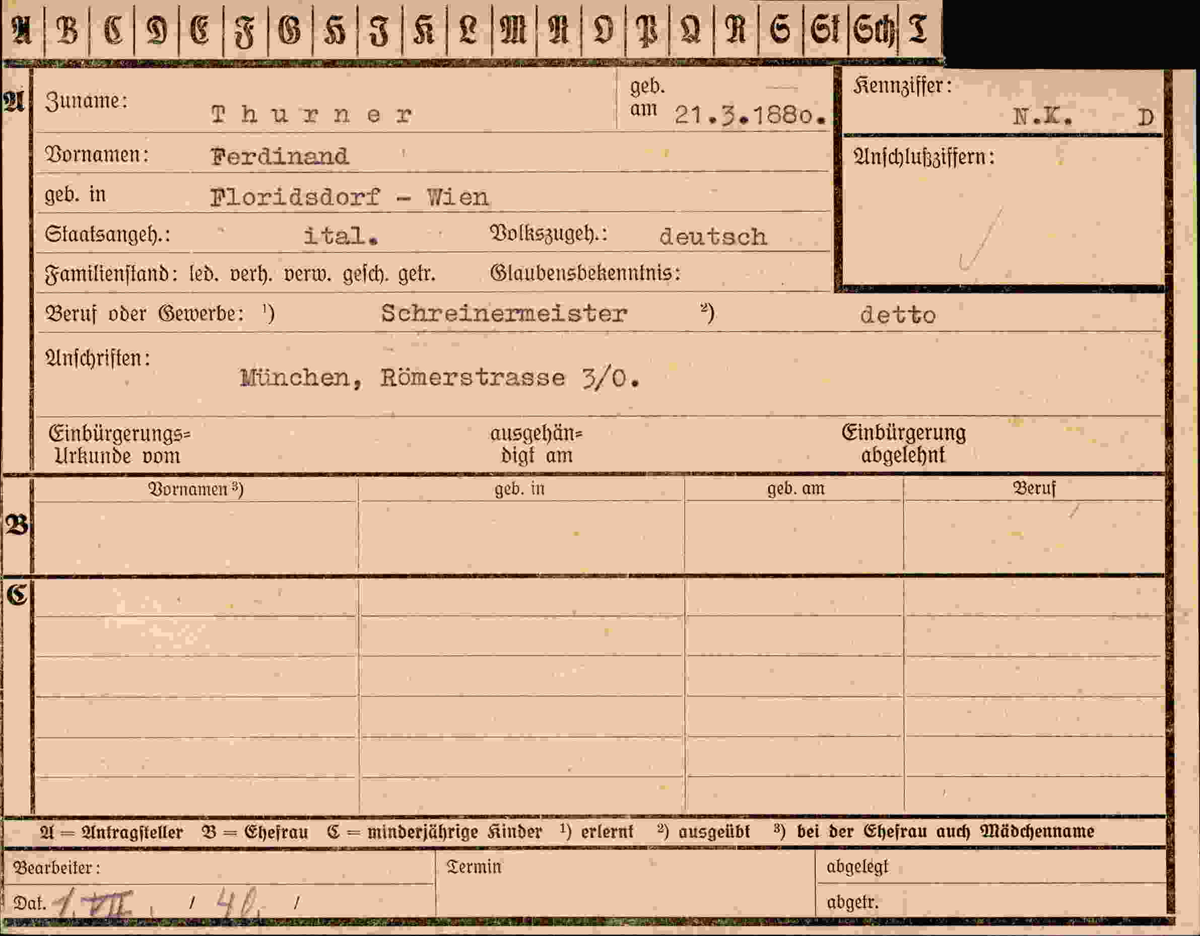 Dokument für Ferdinand Thurner