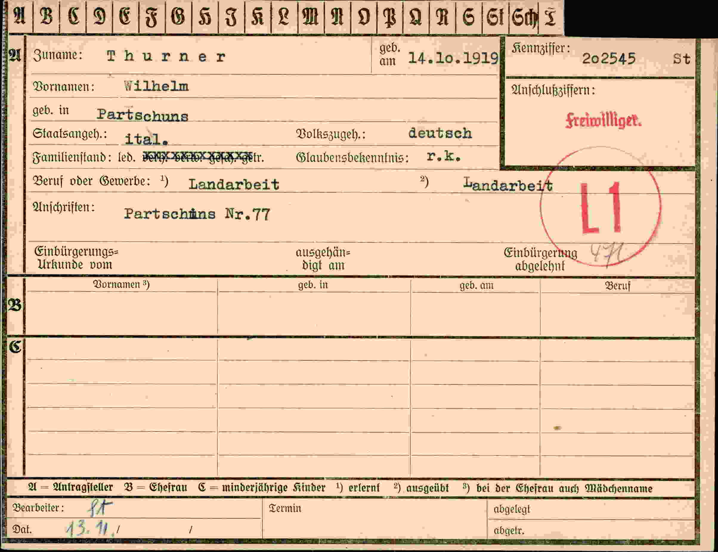 Vorderseite des Dokuments