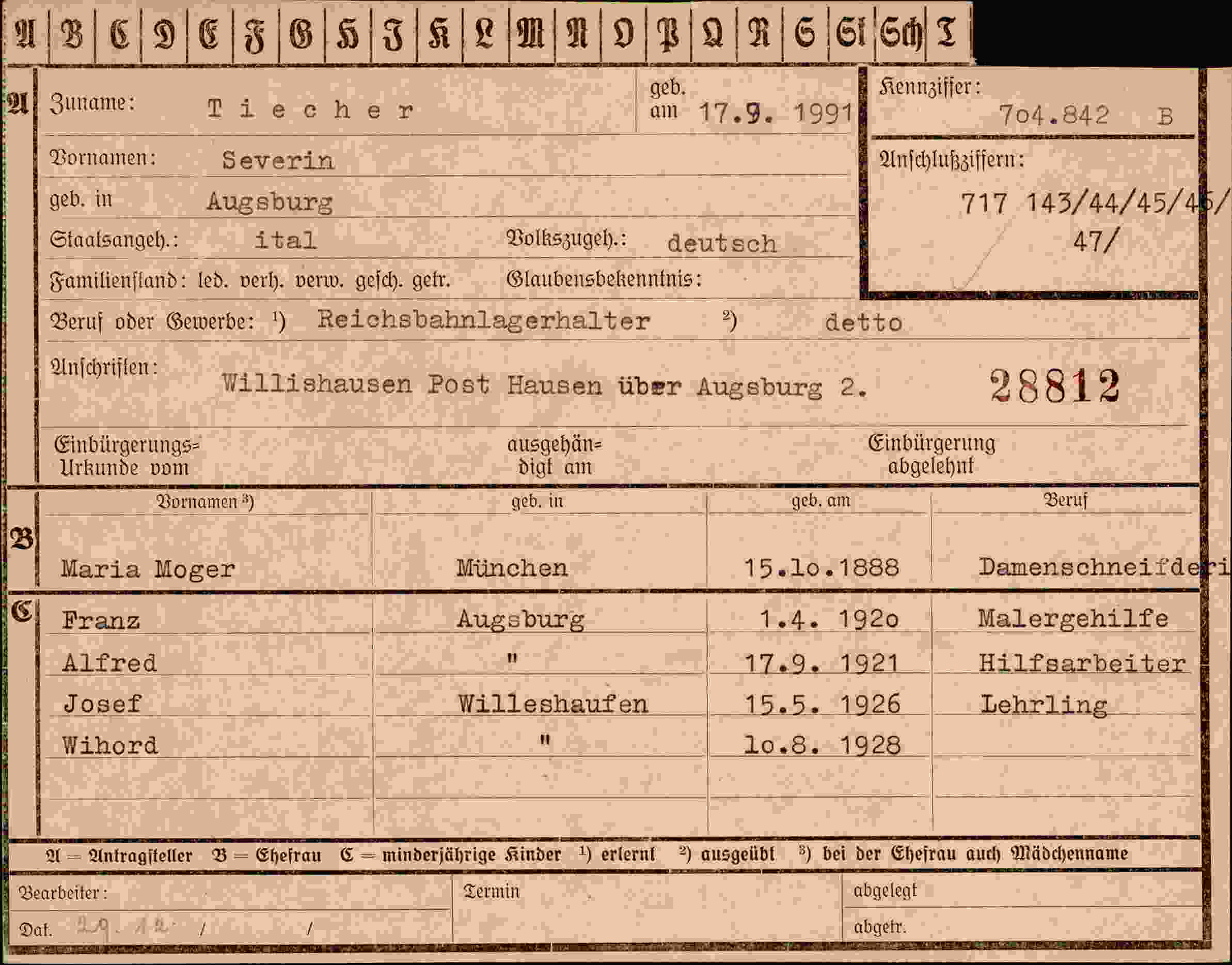 Dokument für Severin Tiecher