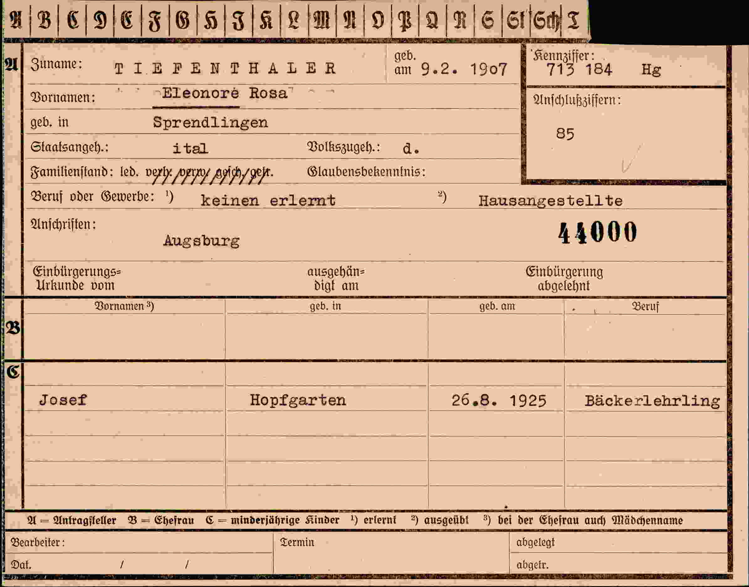 Dokument für Eleonore Rosa Tiefenthaler