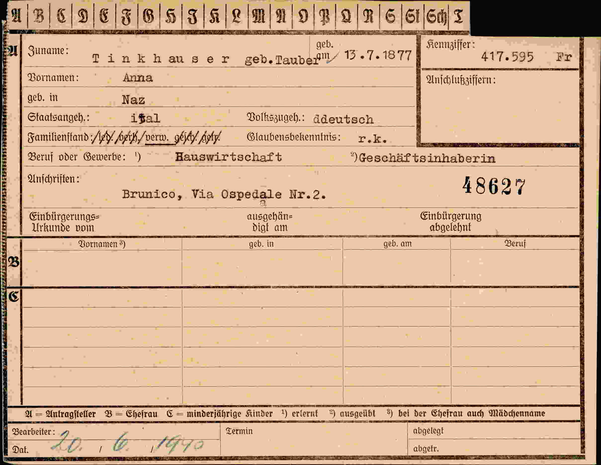 Vorderseite des Dokuments