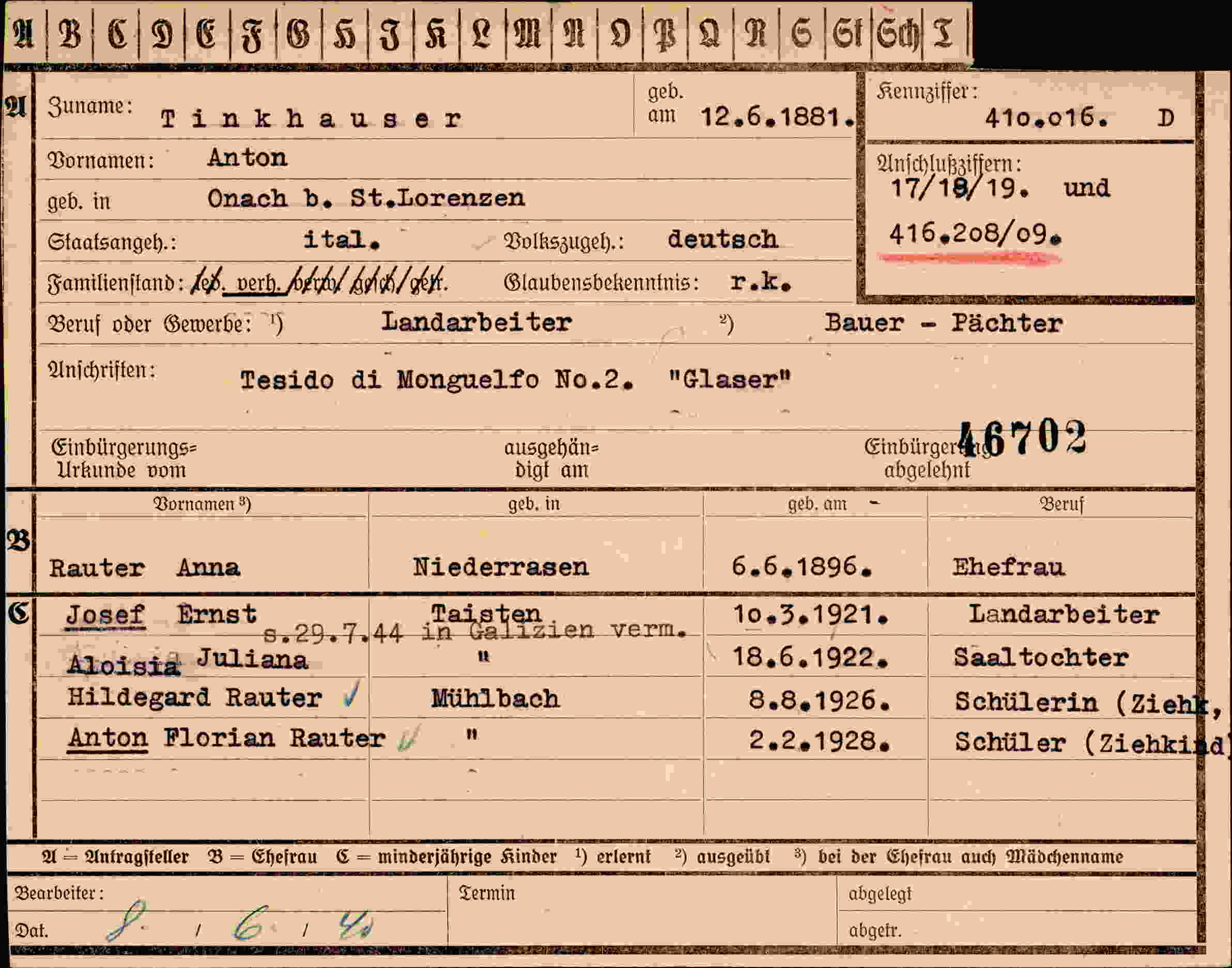 Dokument für Anton Tinkhauser