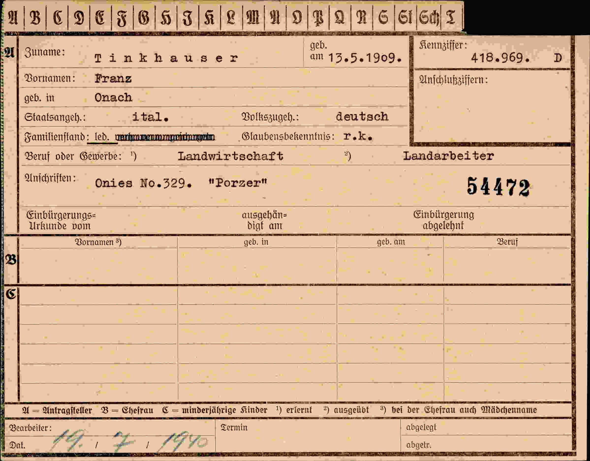 Vorderseite des Dokuments