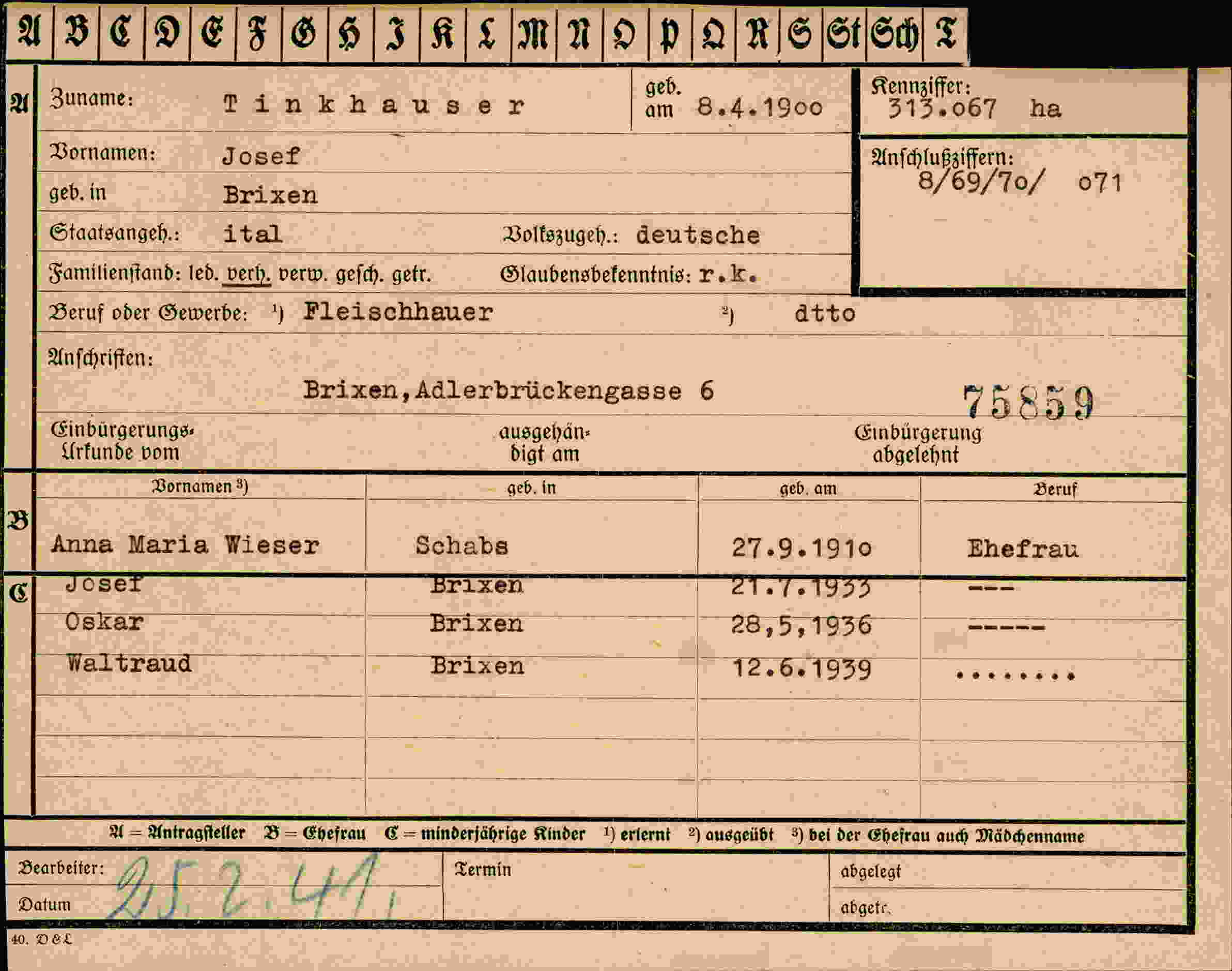 Dokument für Josef Tinkhauser