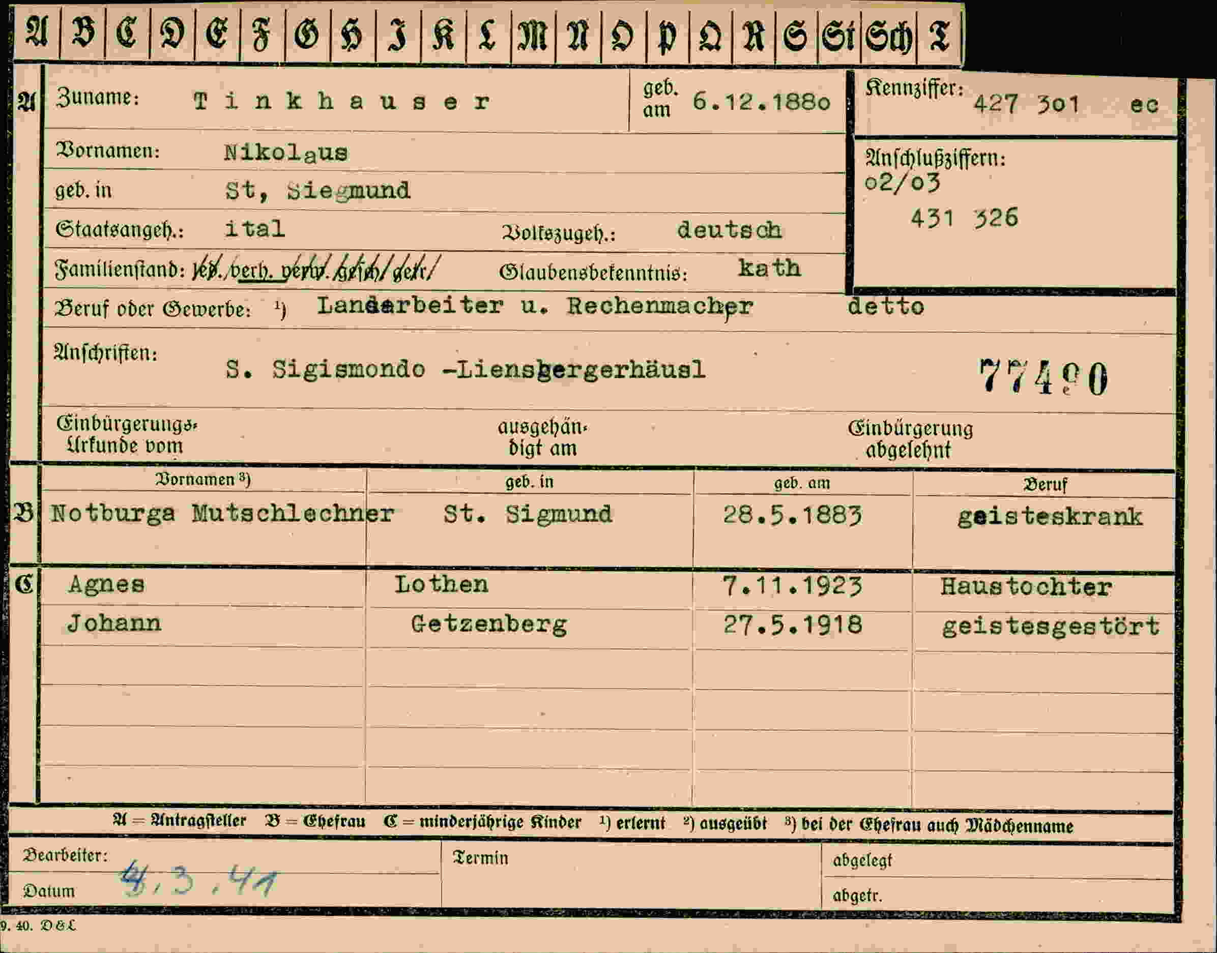 Vorderseite des Dokuments