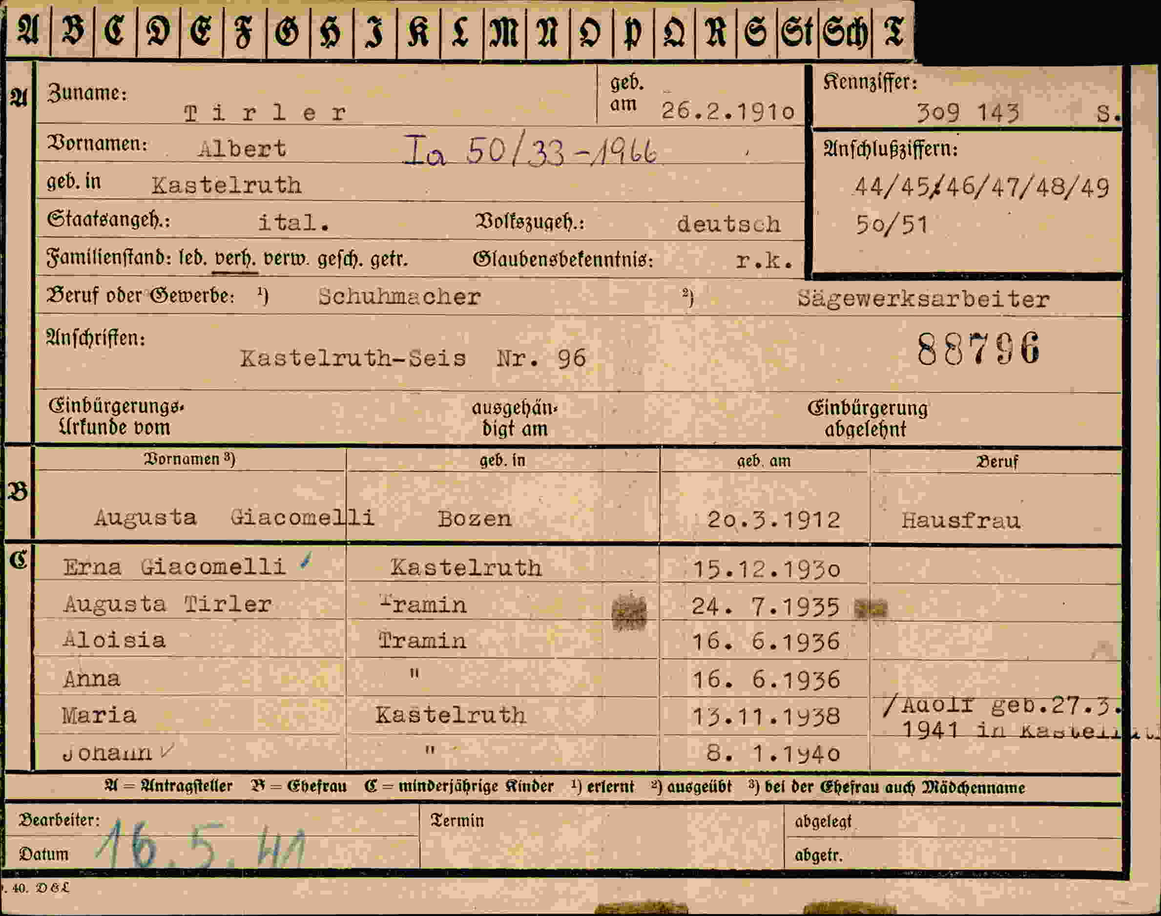 Dokument für Albert Tirler