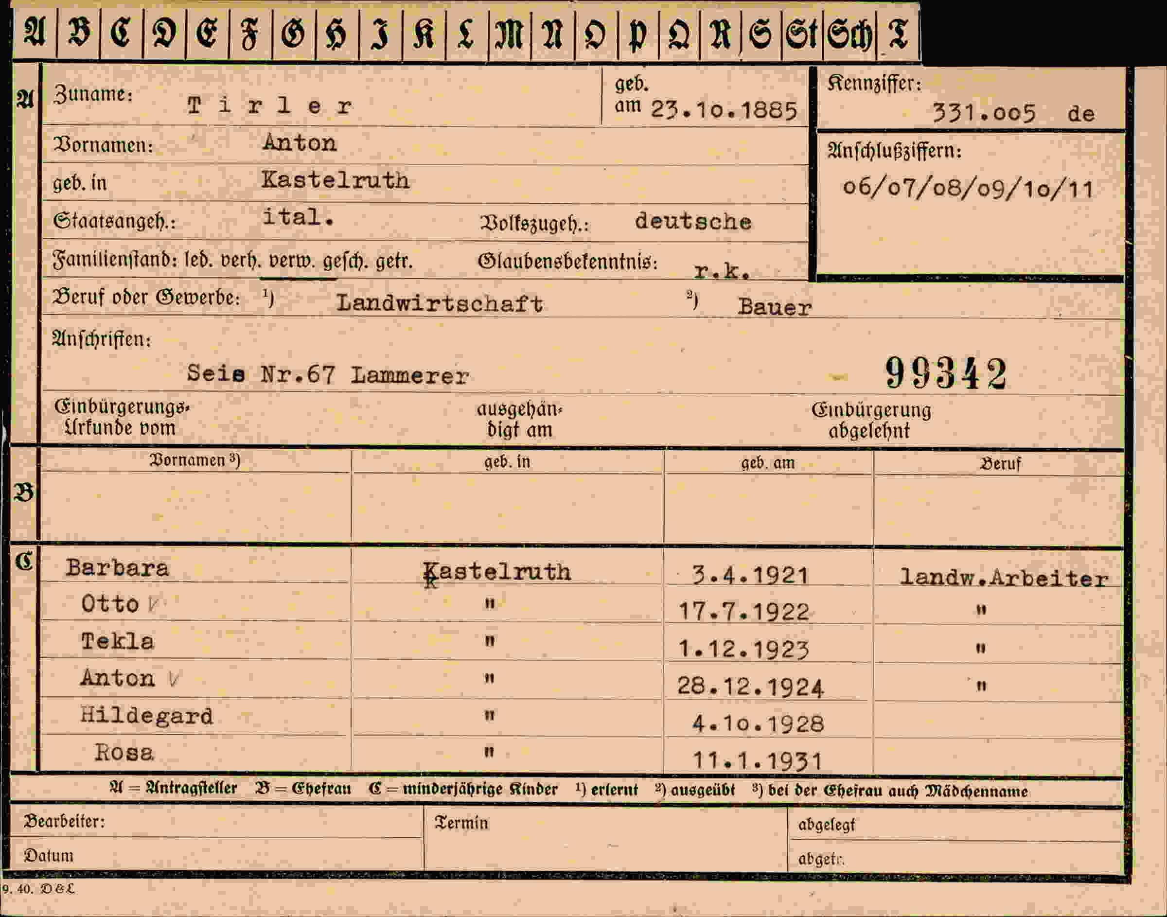 Vorderseite des Dokuments