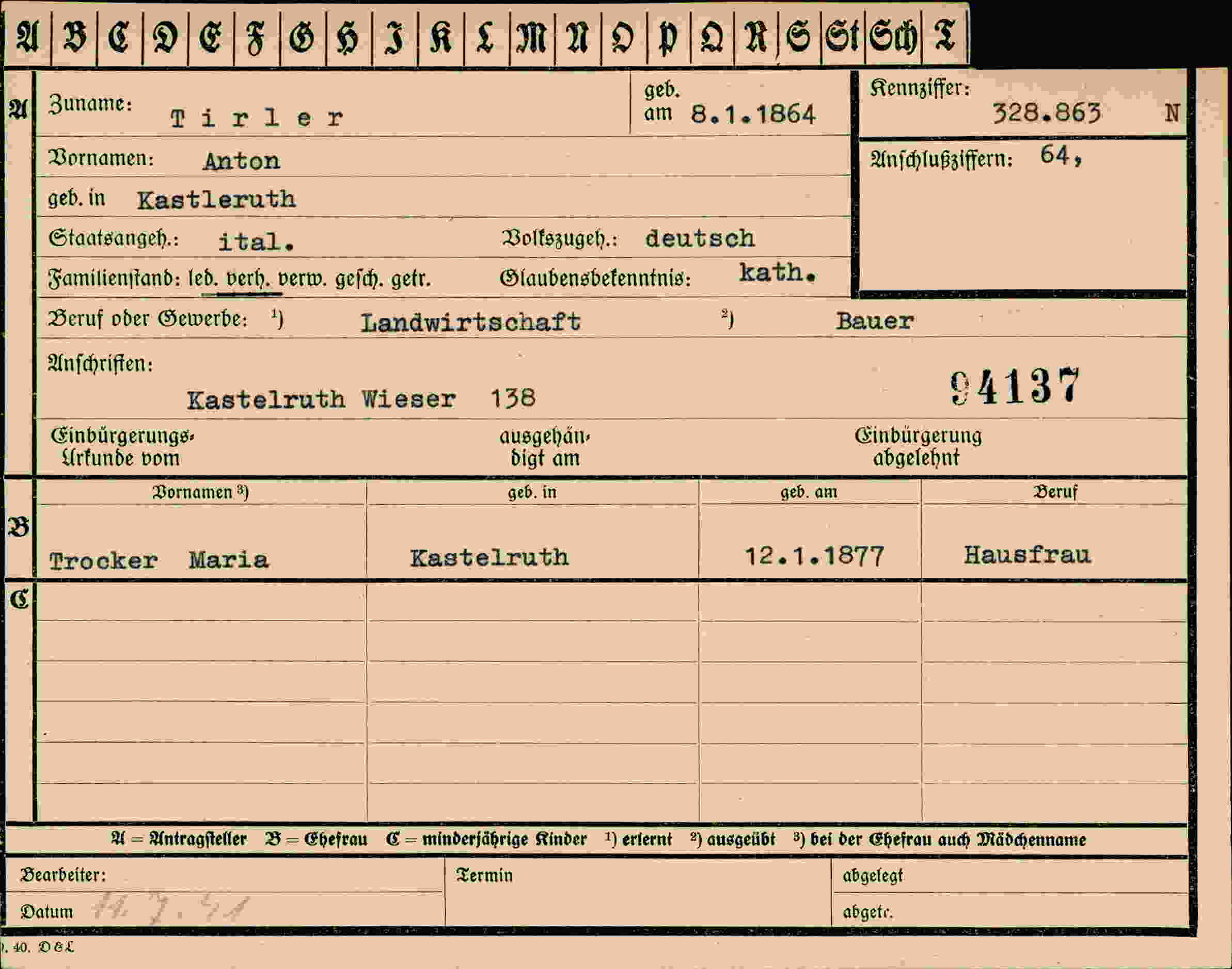 Vorderseite des Dokuments