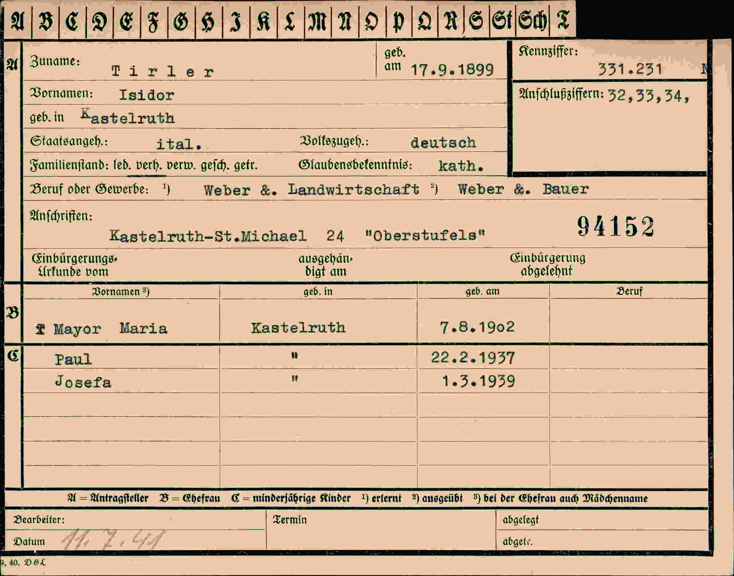 Vorderseite des Dokuments
