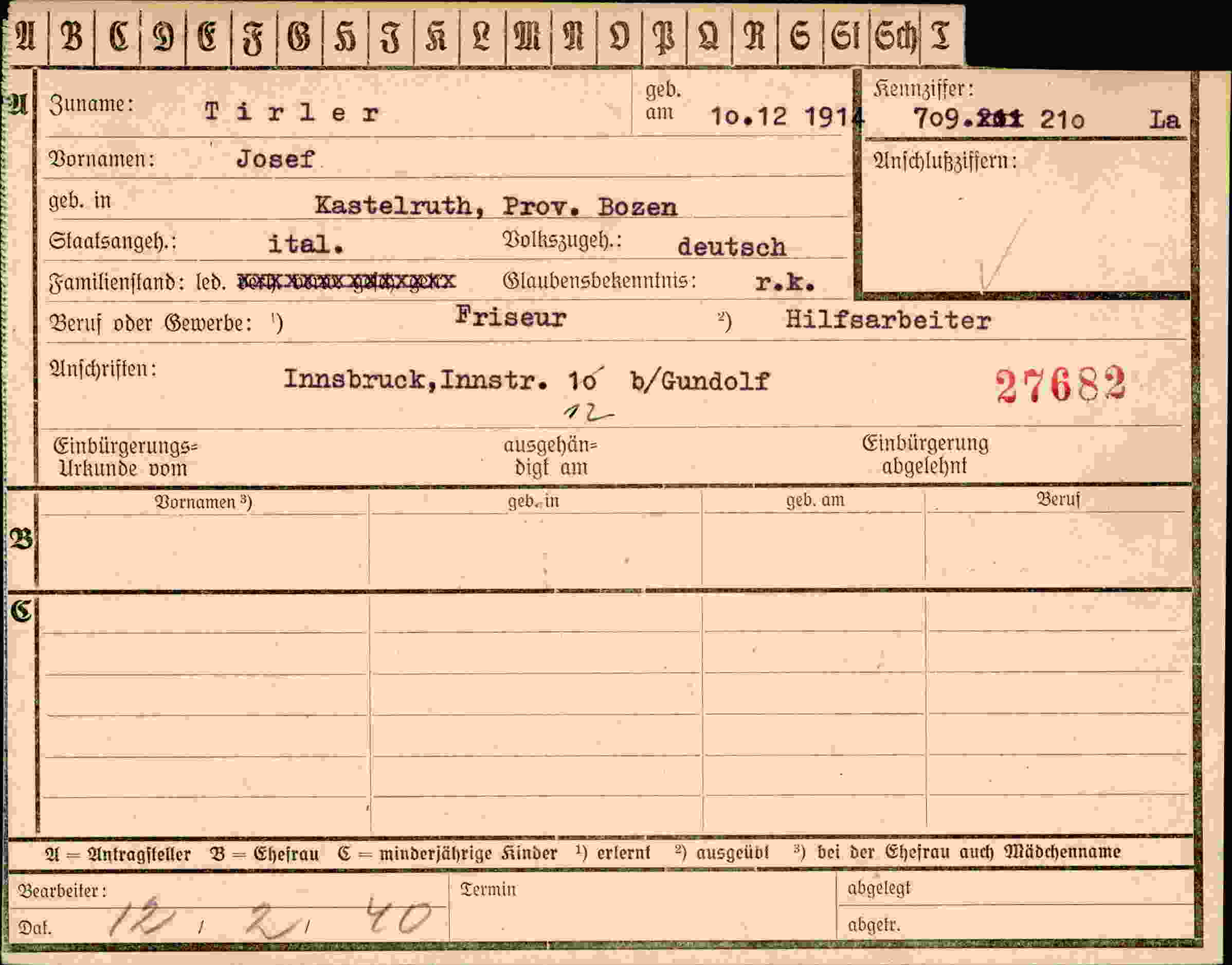 Dokument für Josef Tirler