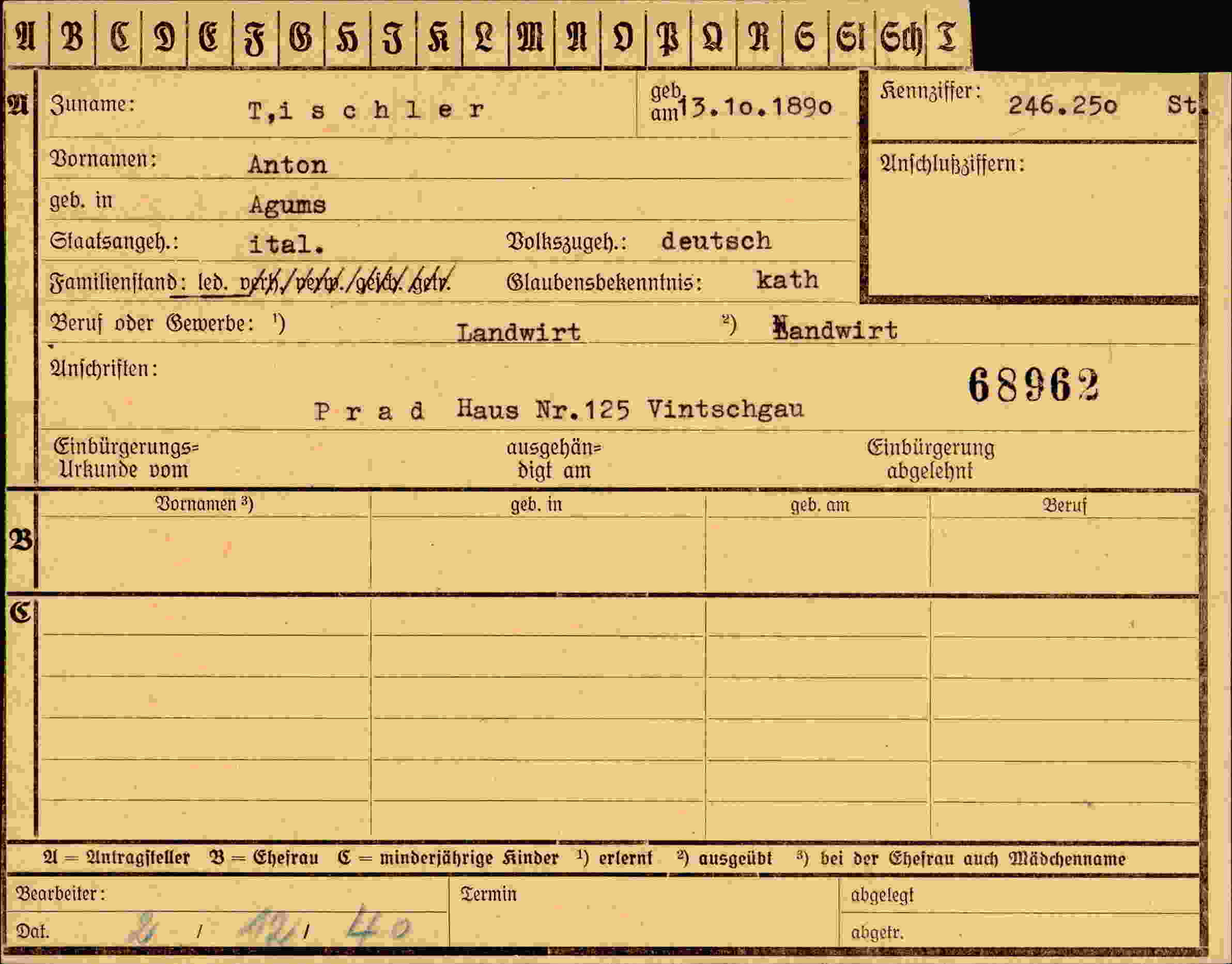 Dokument für Anton Tischler