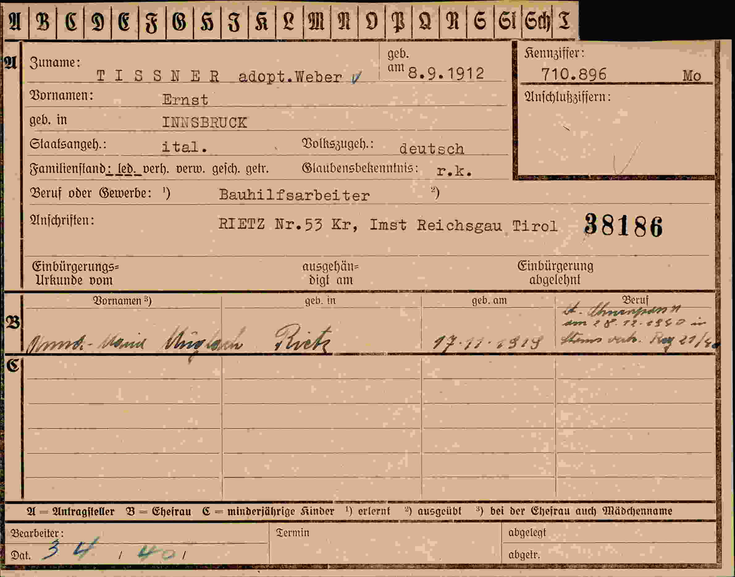 Dokument für Ernst Weber