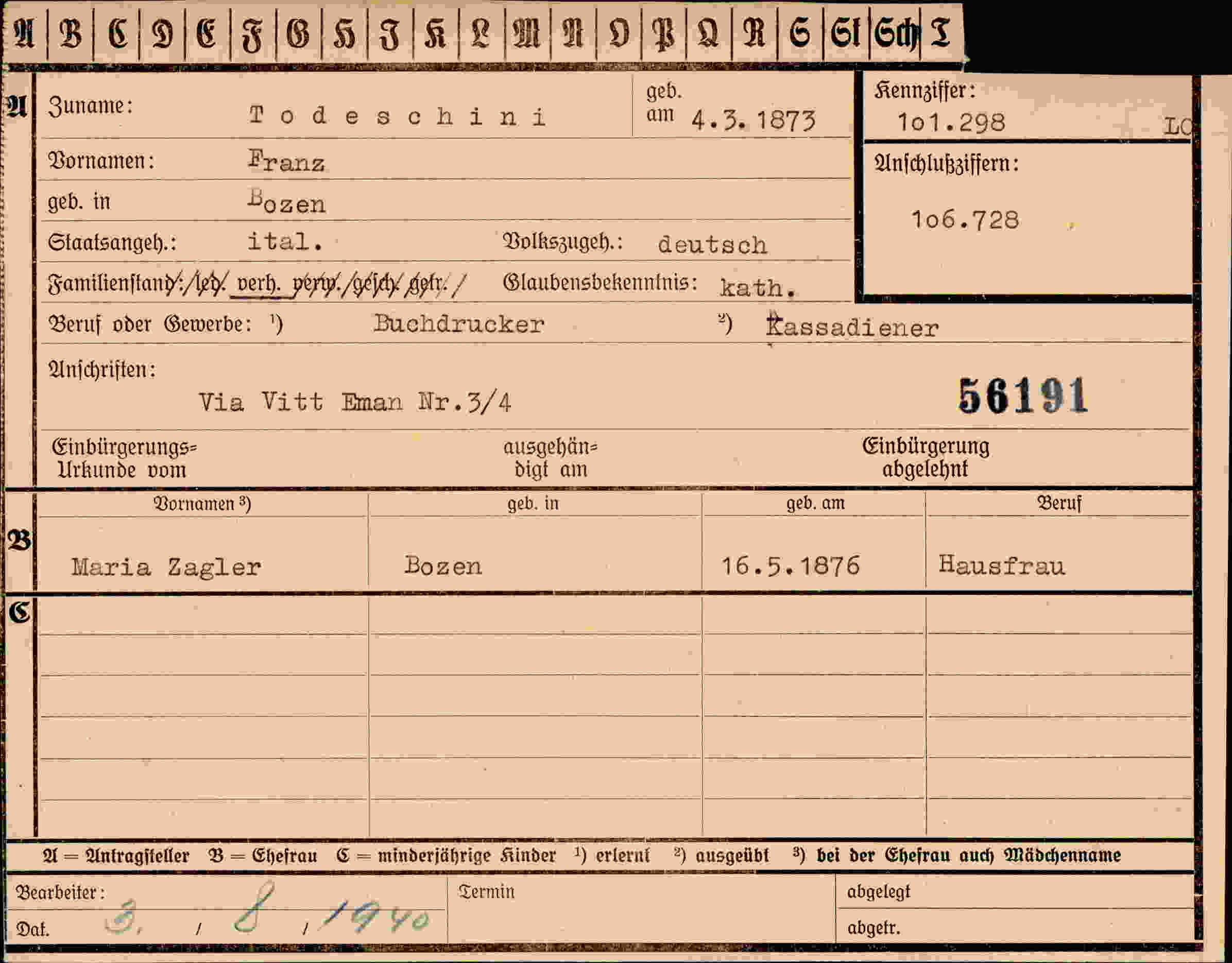 Dokument für Franz Todeschini