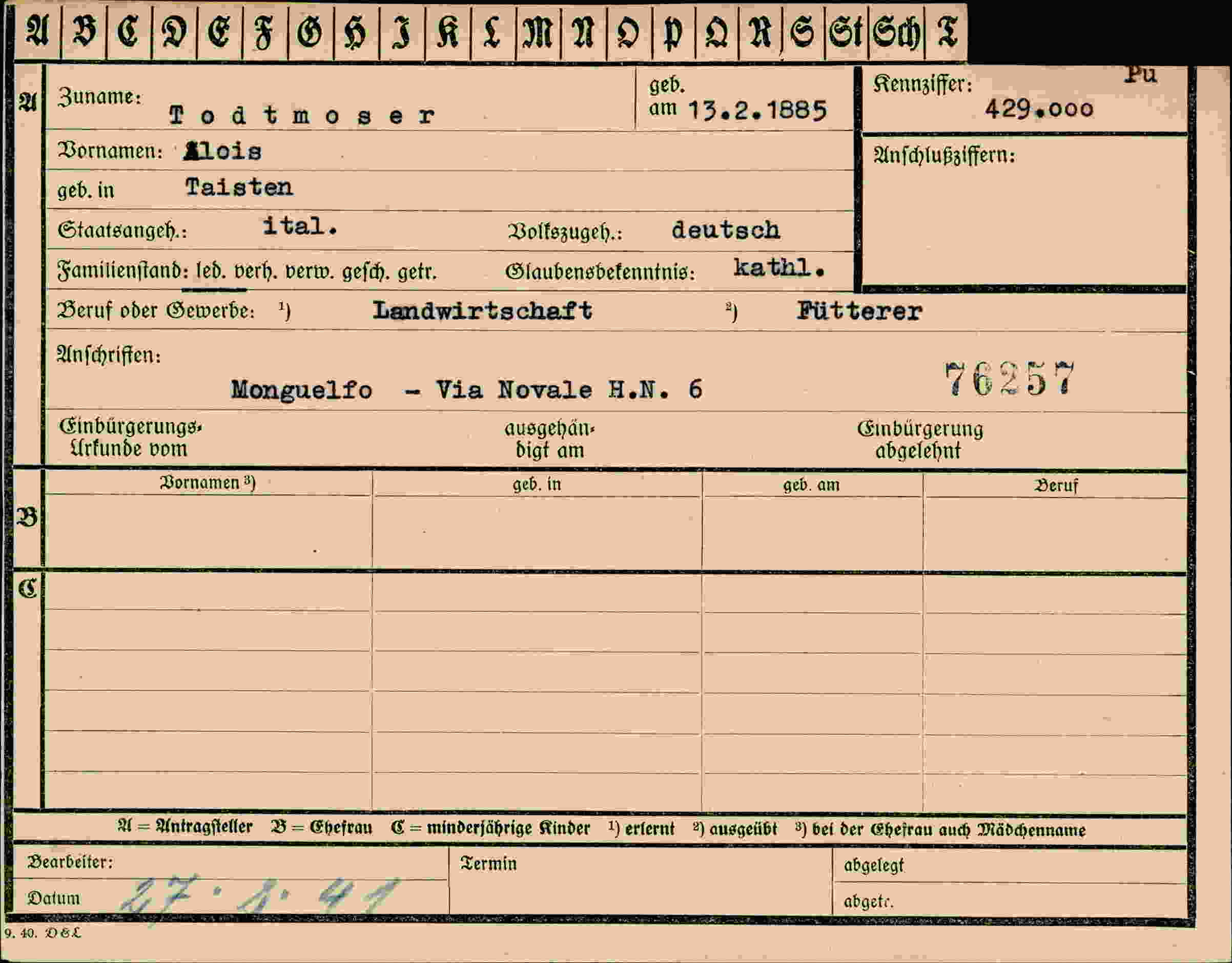 Dokument für Alois Todtmoser