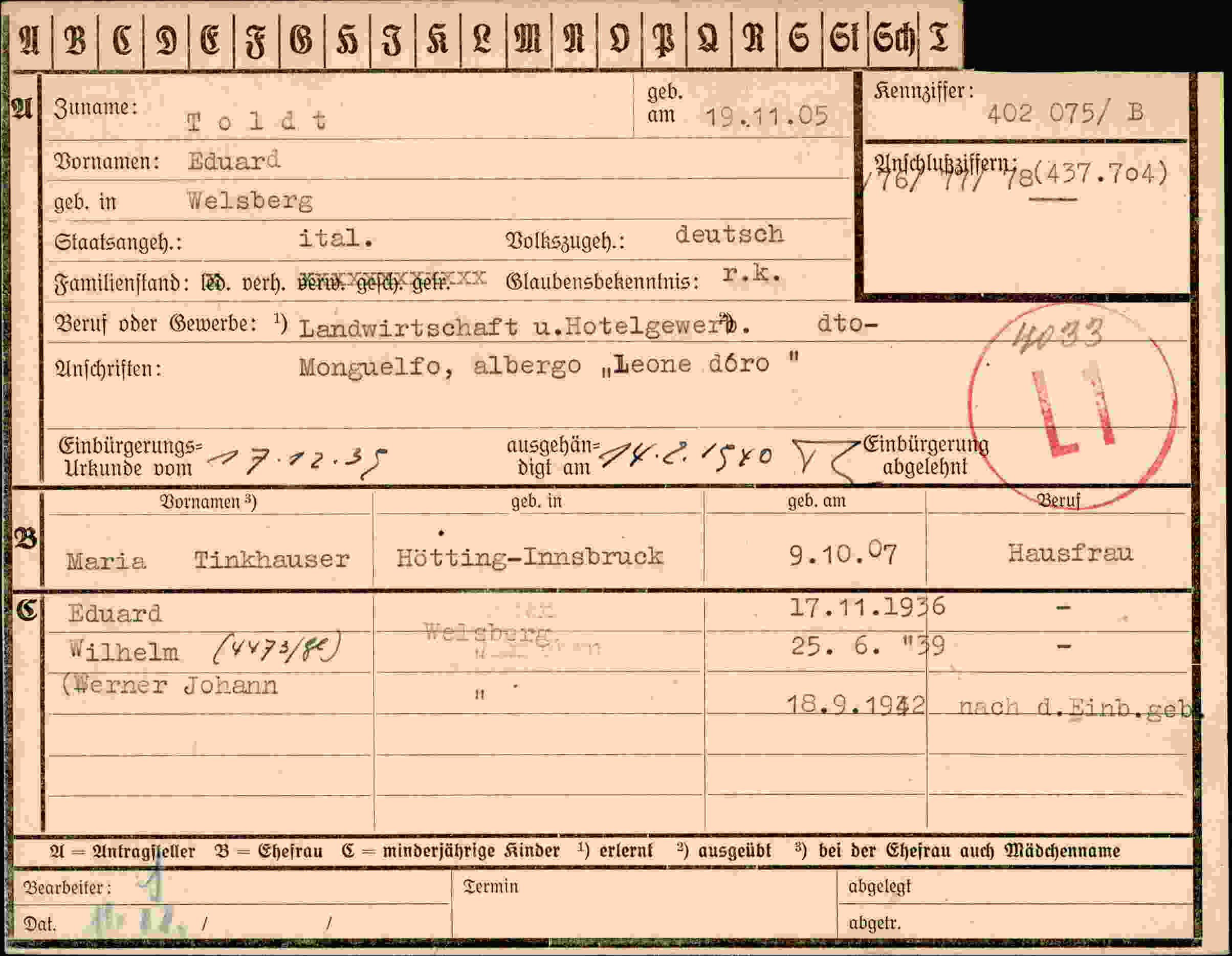 Dokument für Eduard Toldt