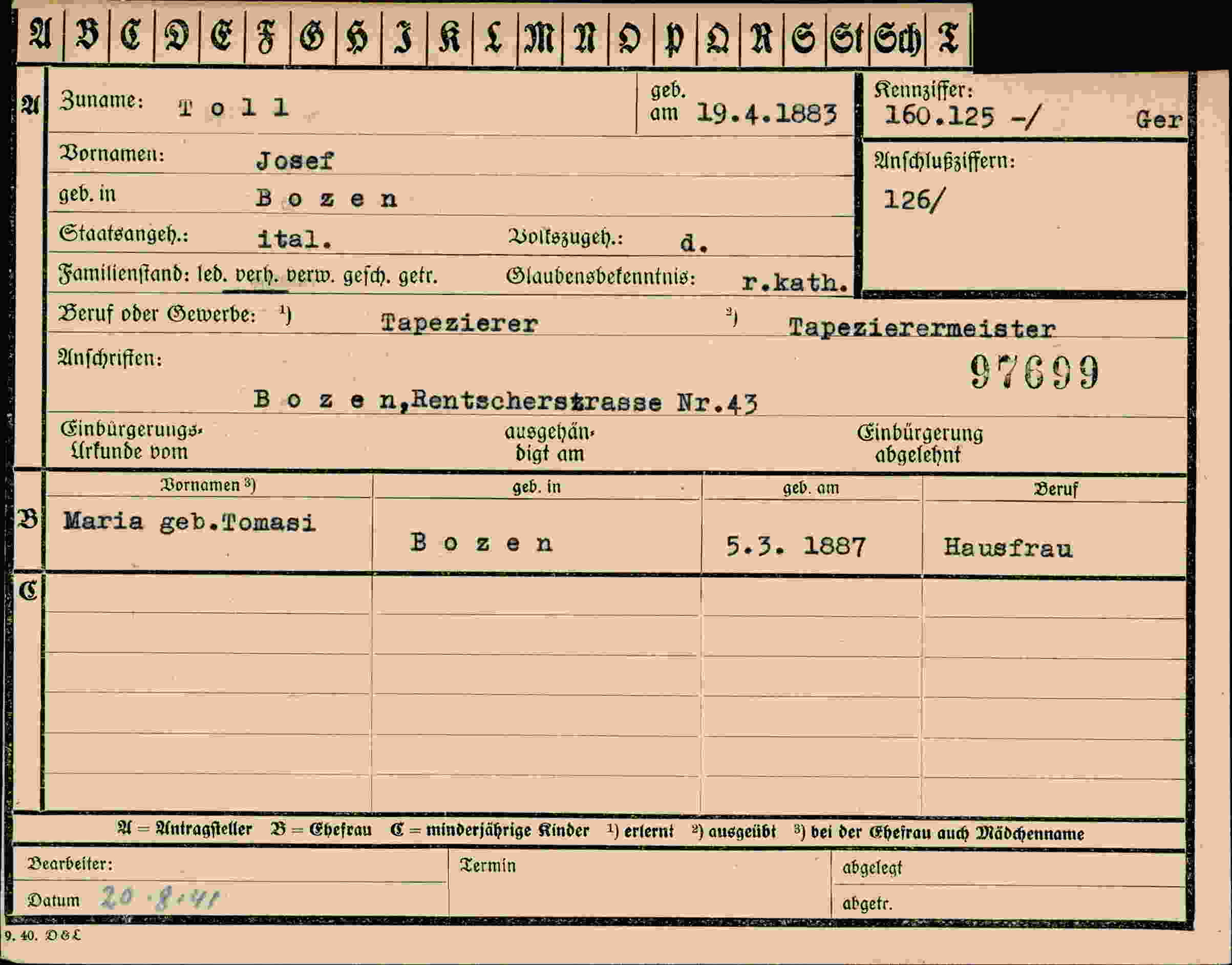Vorderseite des Dokuments