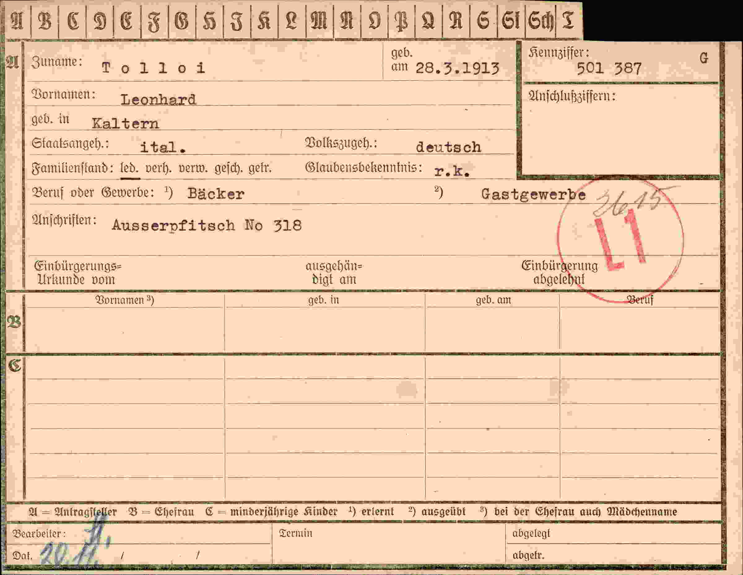 Vorderseite des Dokuments