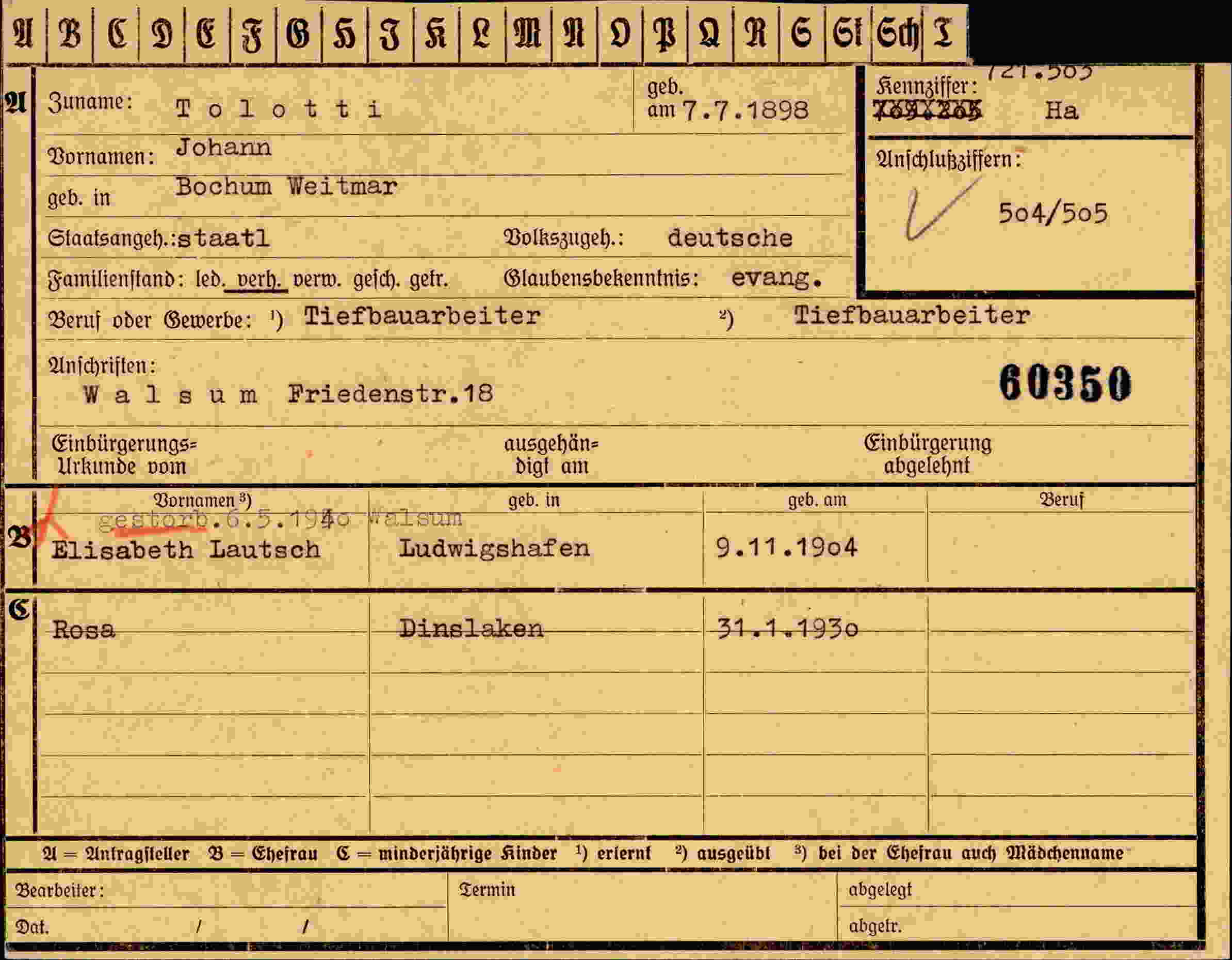 Vorderseite des Dokuments