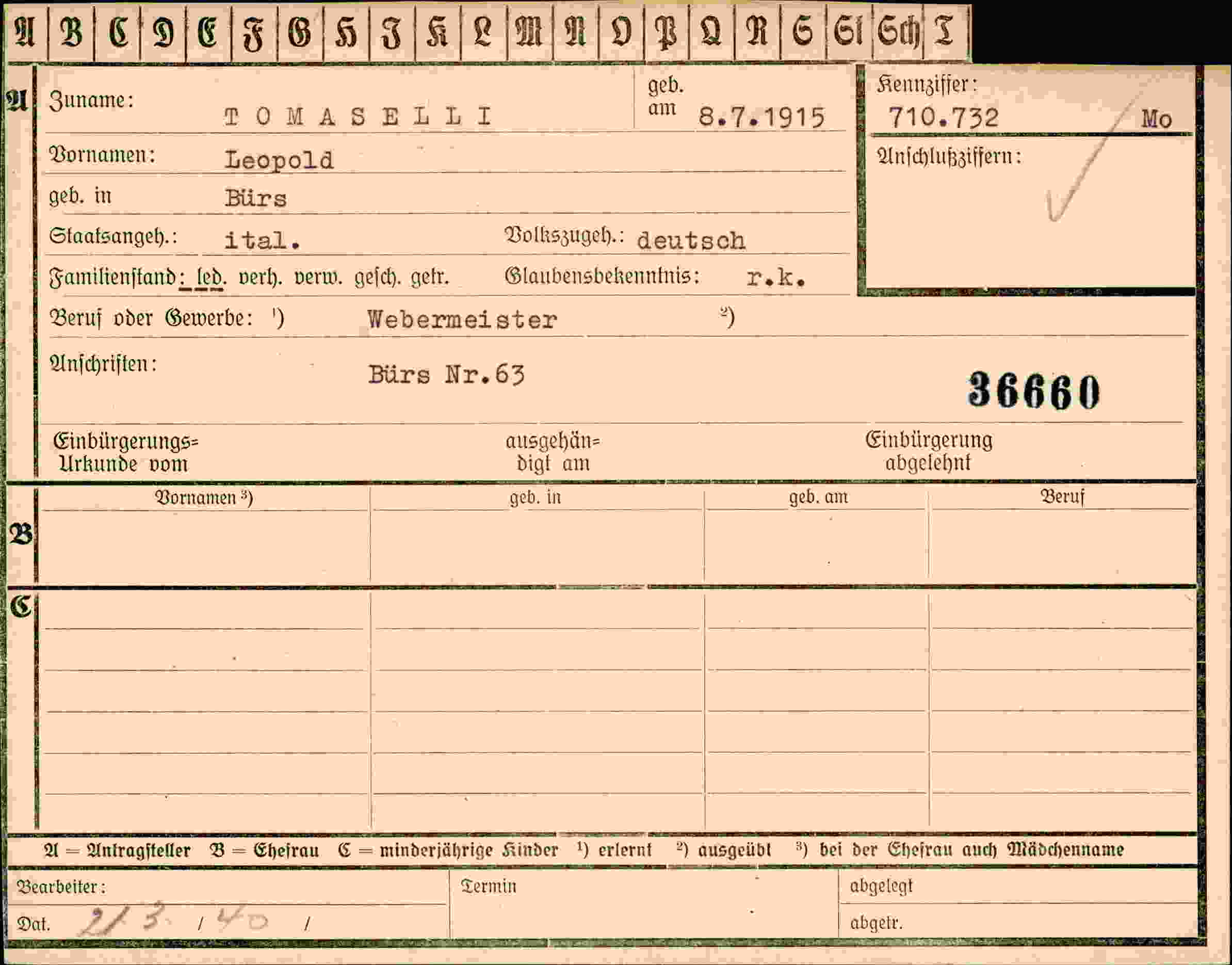 Dokument für Leopold Tomasellli