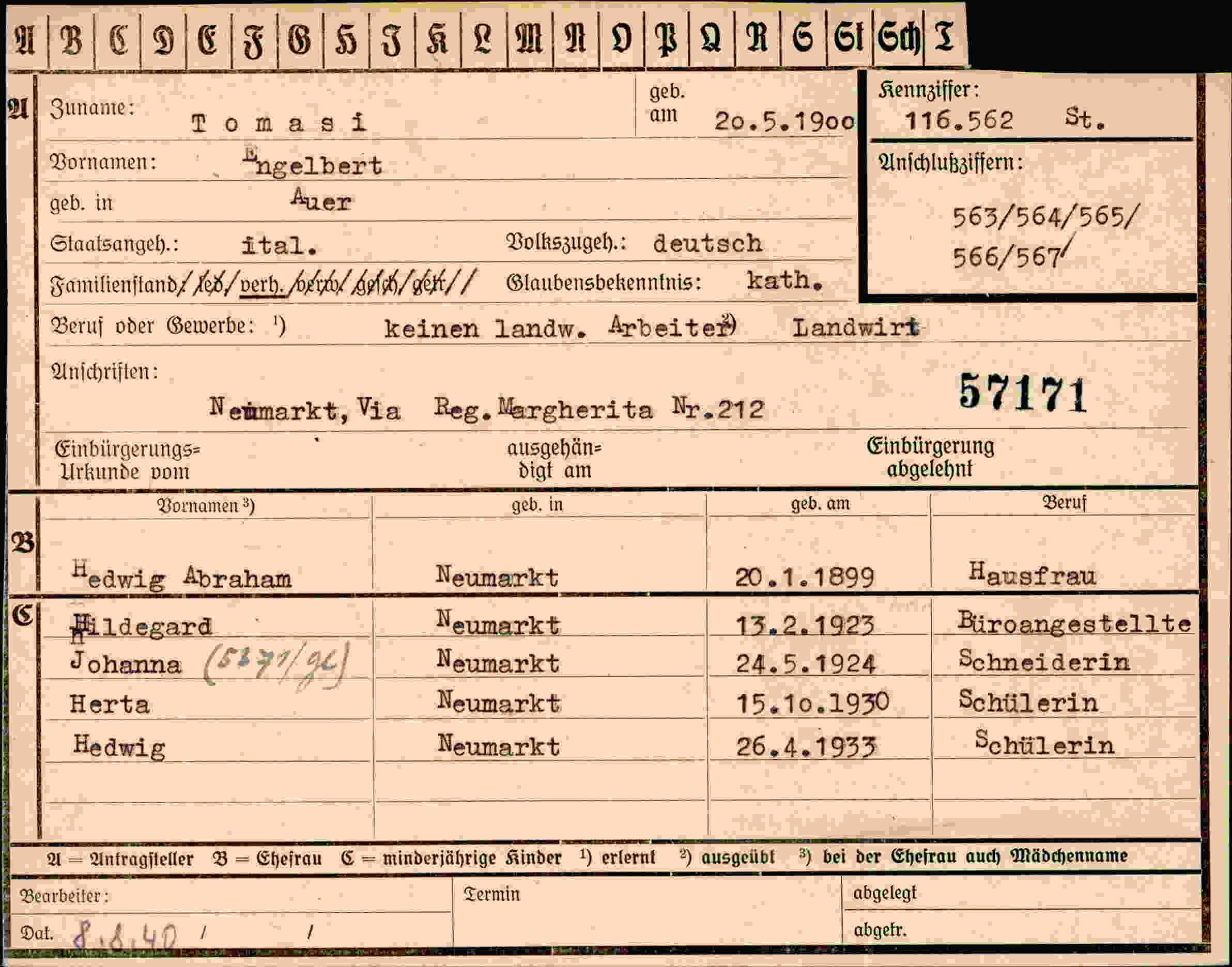 Dokument für Engelbert Thomasi
