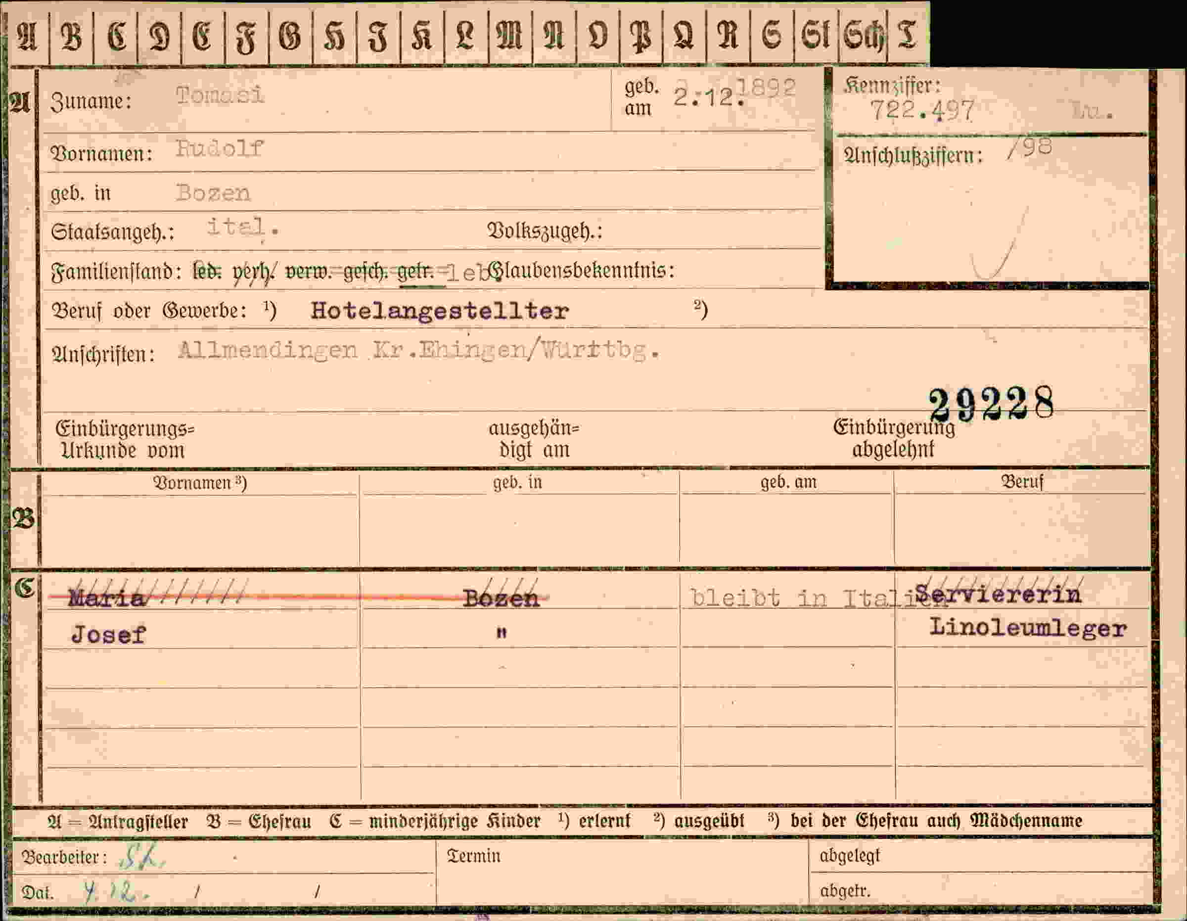 Vorderseite des Dokuments