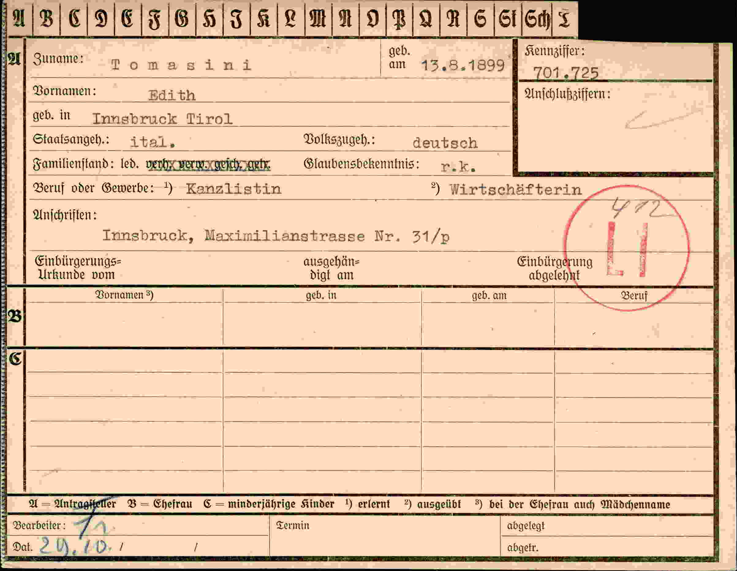 Dokument für Edith Tomasini