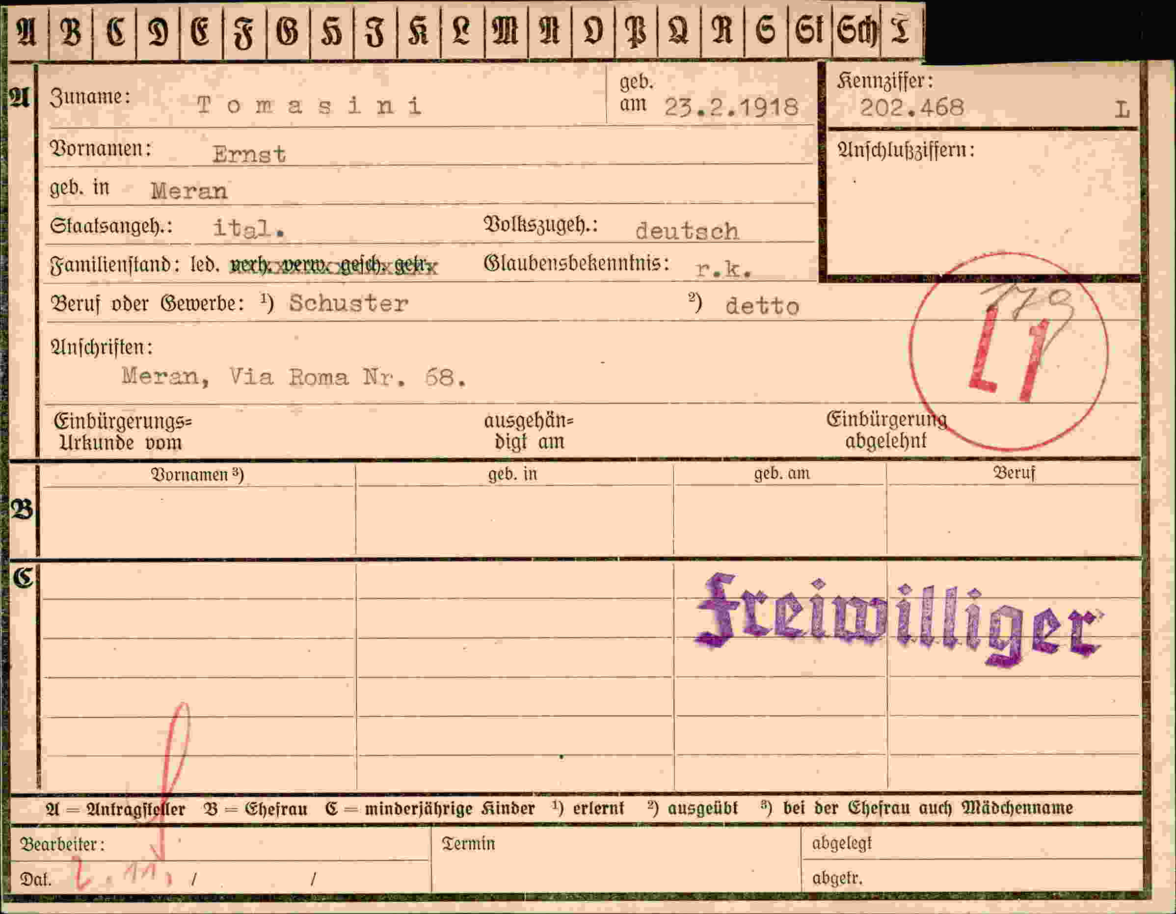 Dokument für Ernst Tomasini
