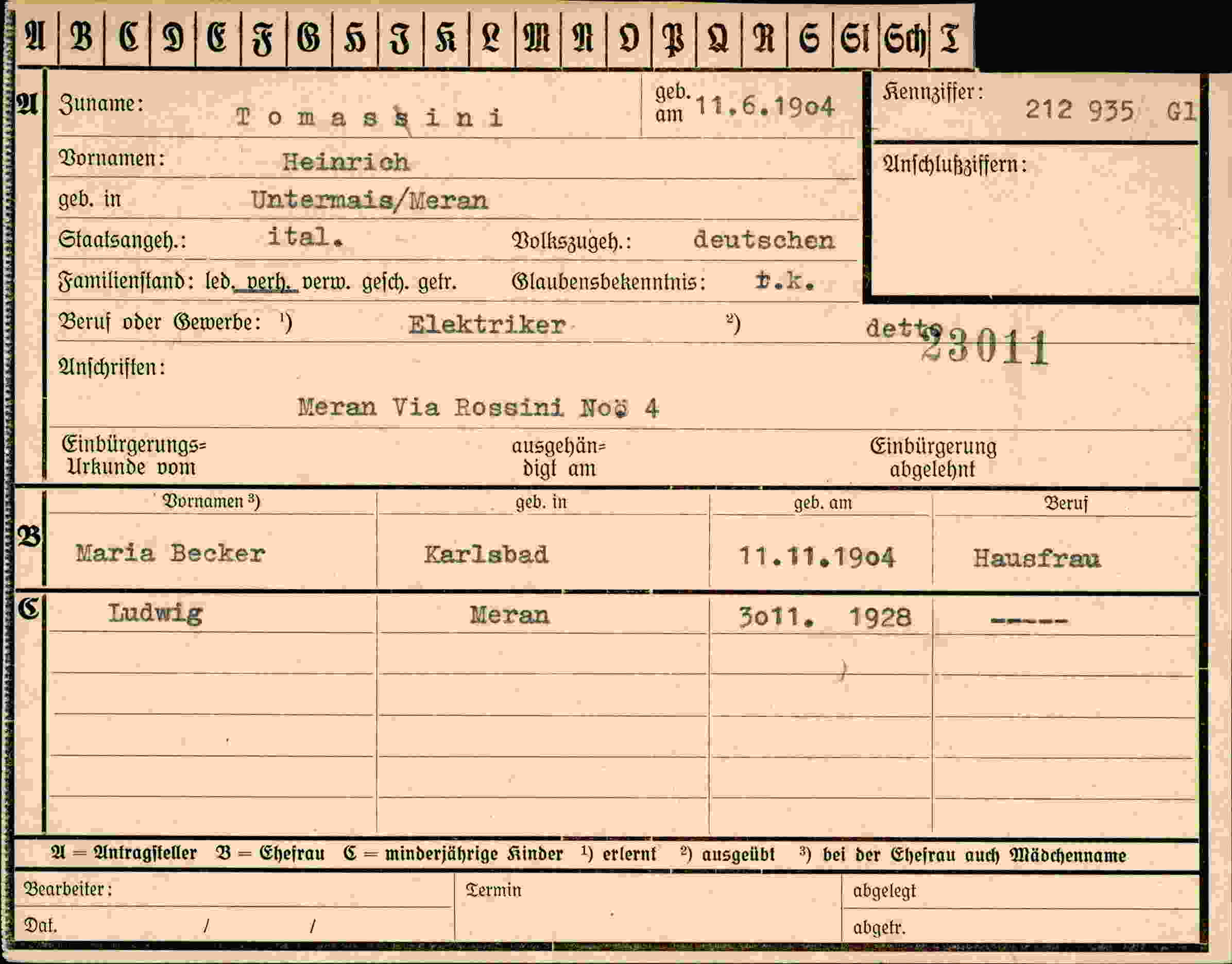 Dokument für Heinrich Tomassini