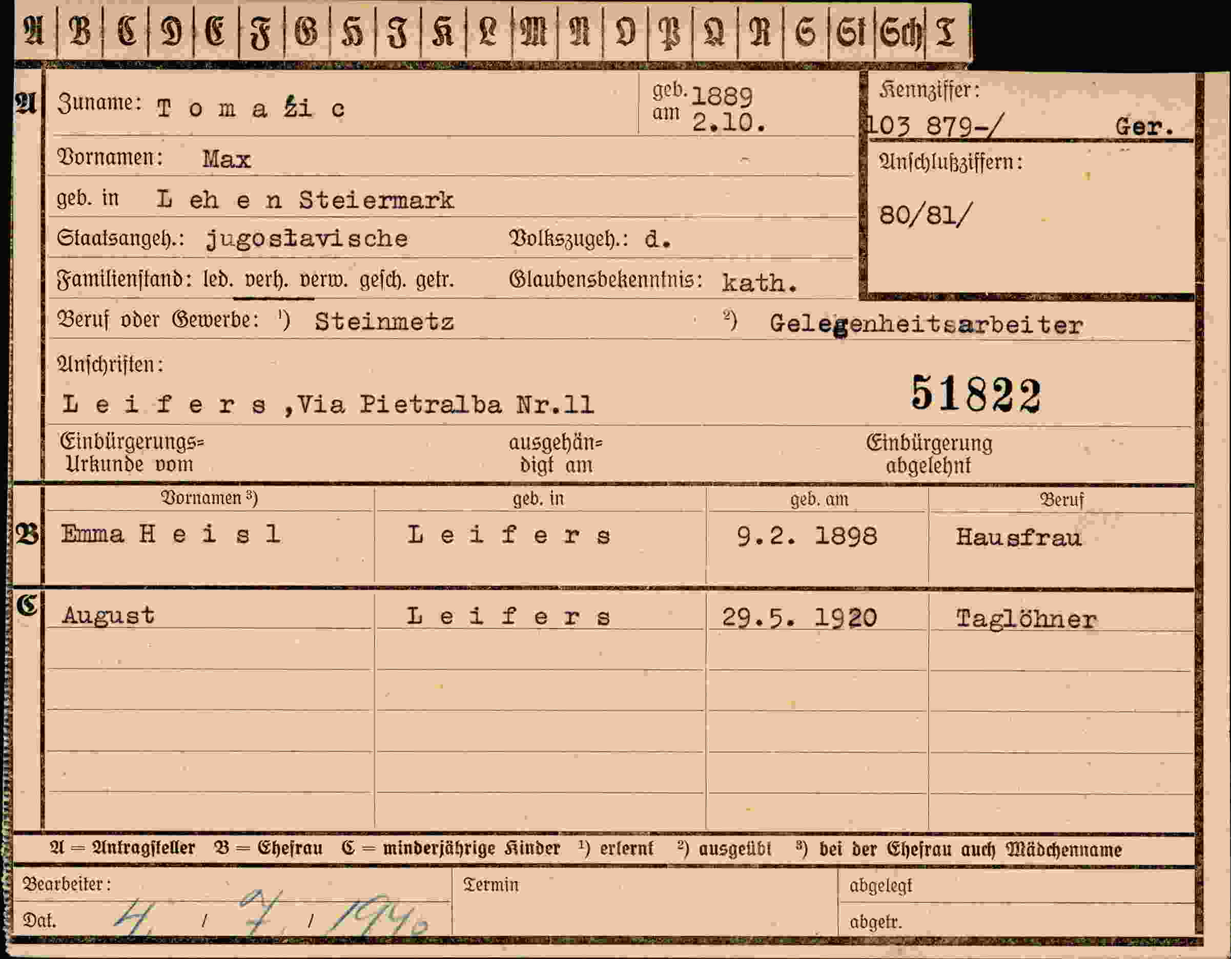 Vorderseite des Dokuments
