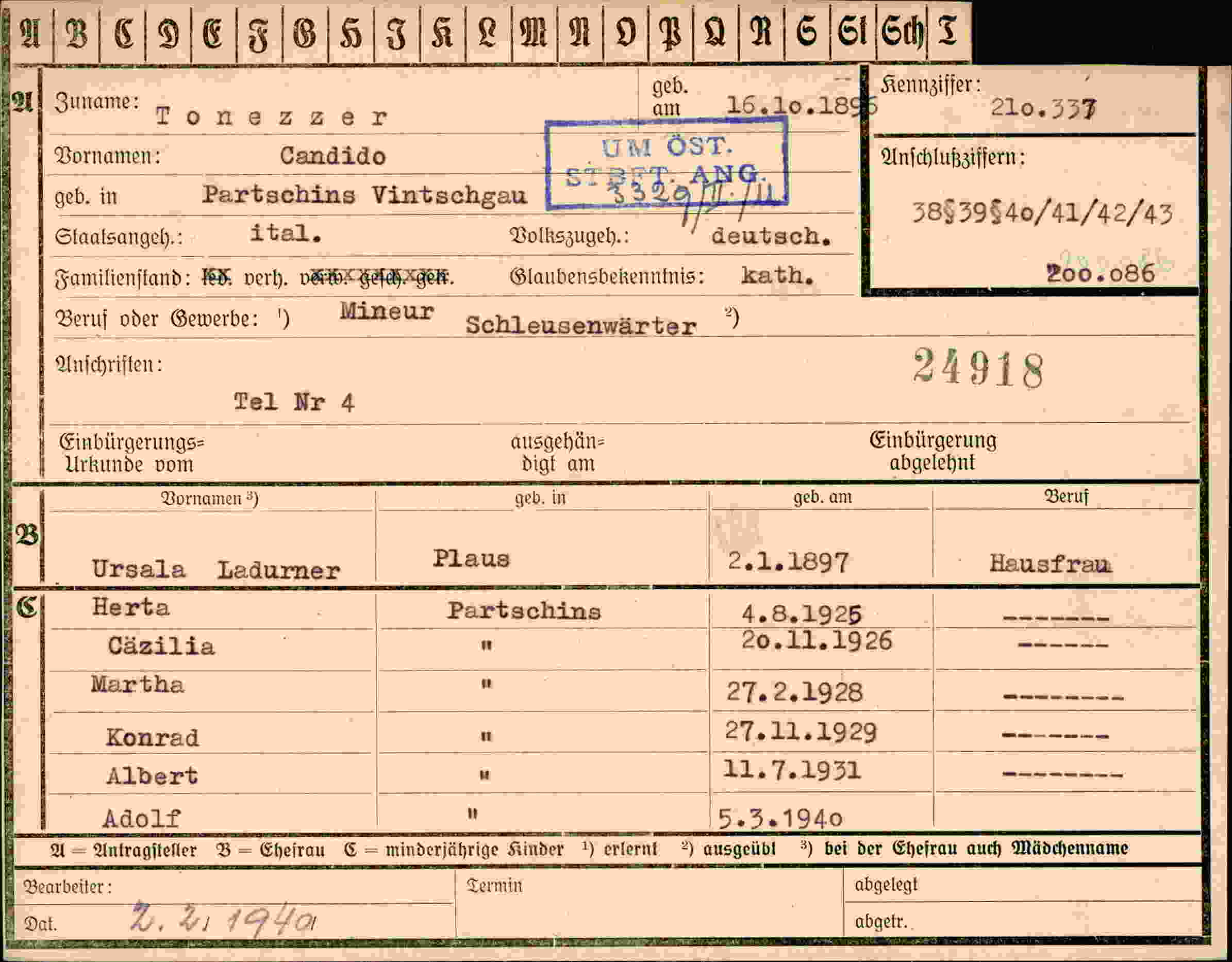 Vorderseite des Dokuments