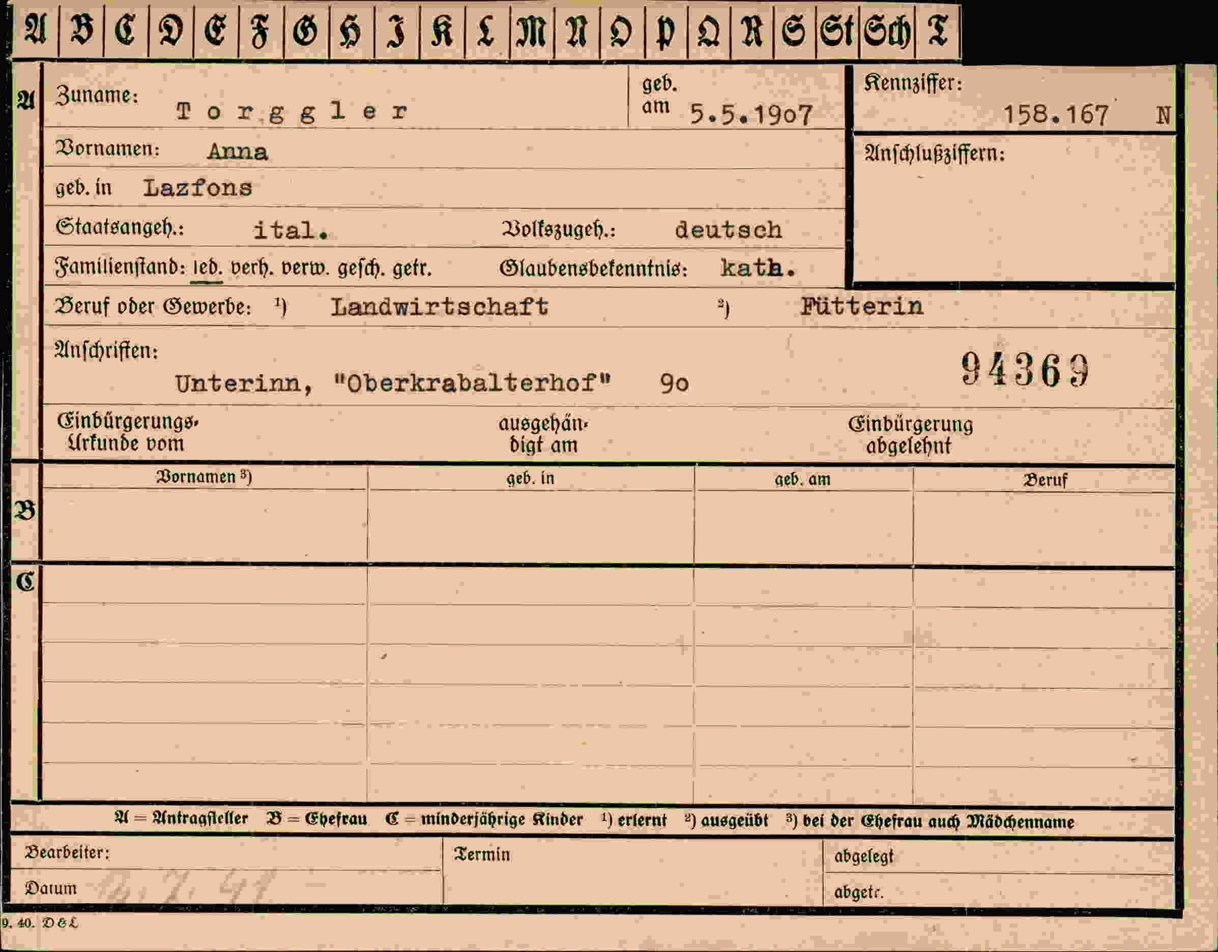 Dokument für Anna Torggler