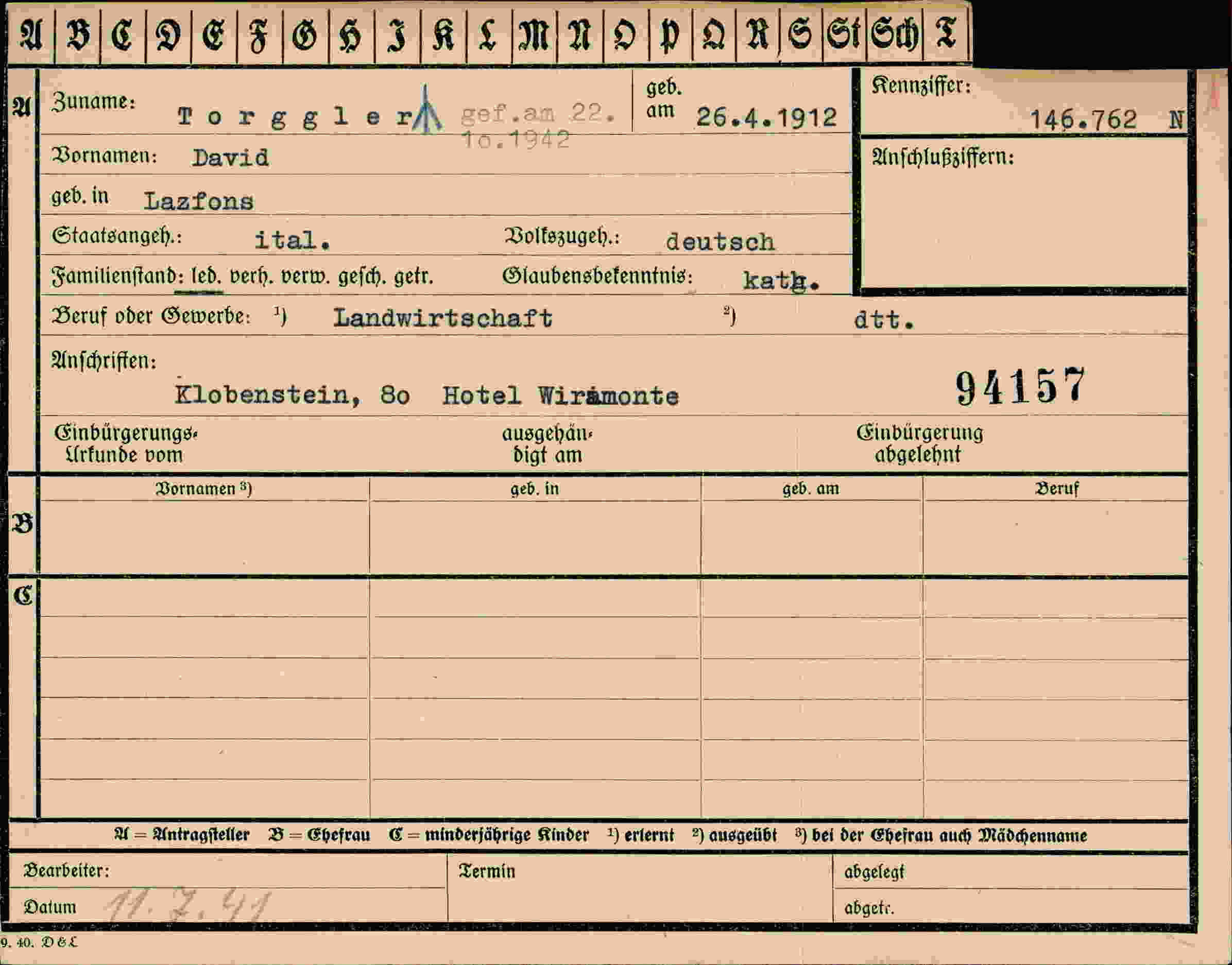 Vorderseite des Dokuments