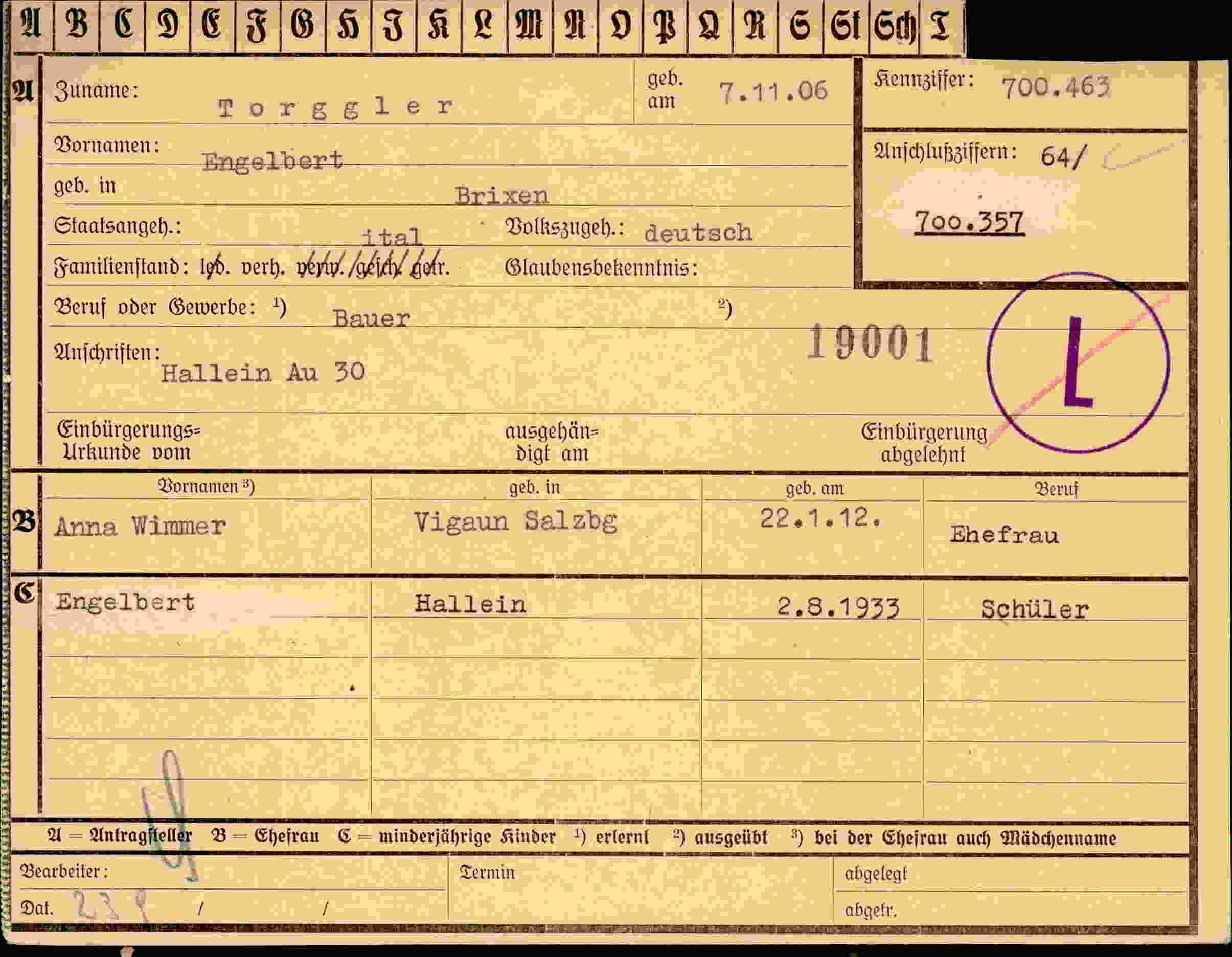 Dokument für Engelbert Torggler