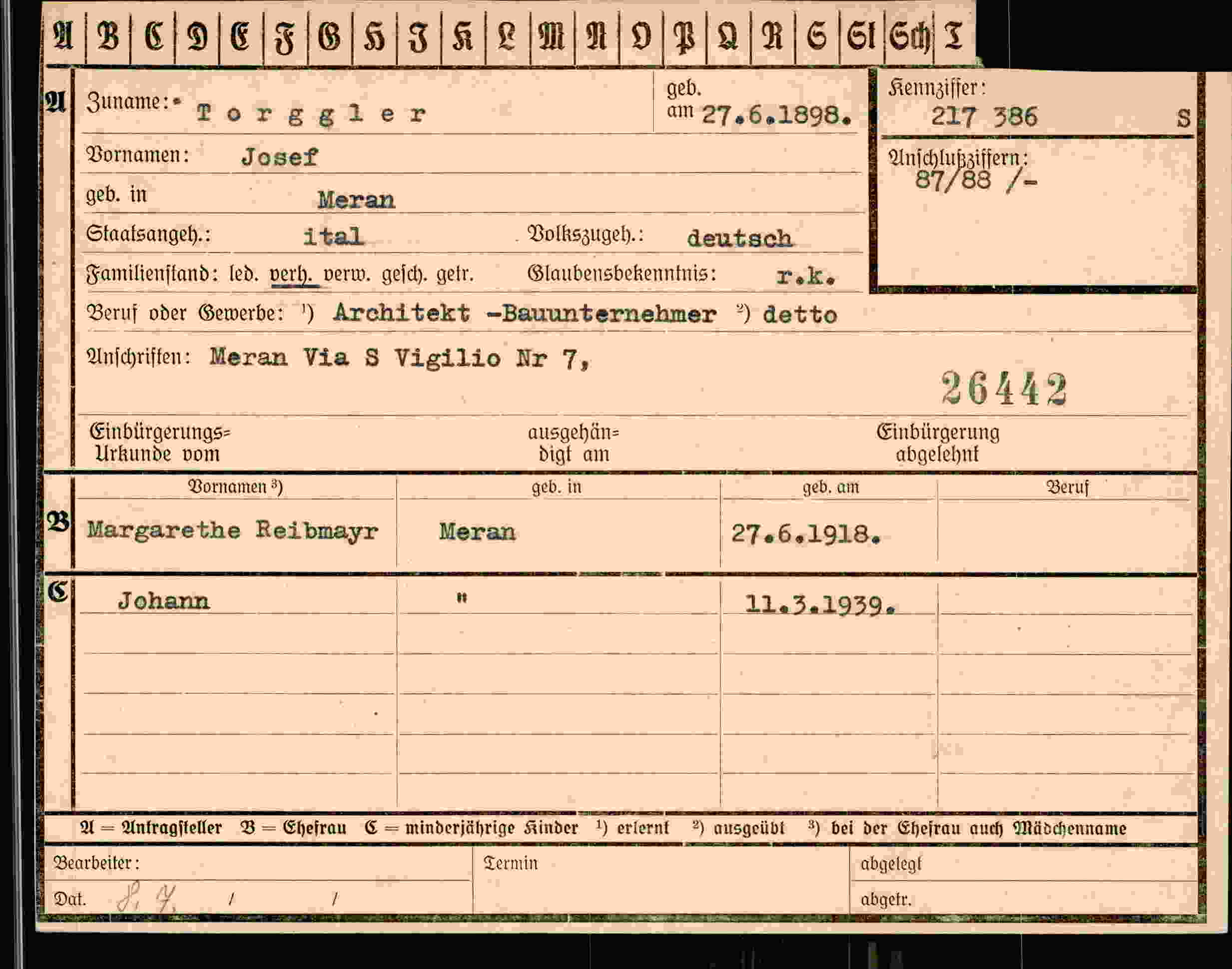 Dokument für Josef Torggler