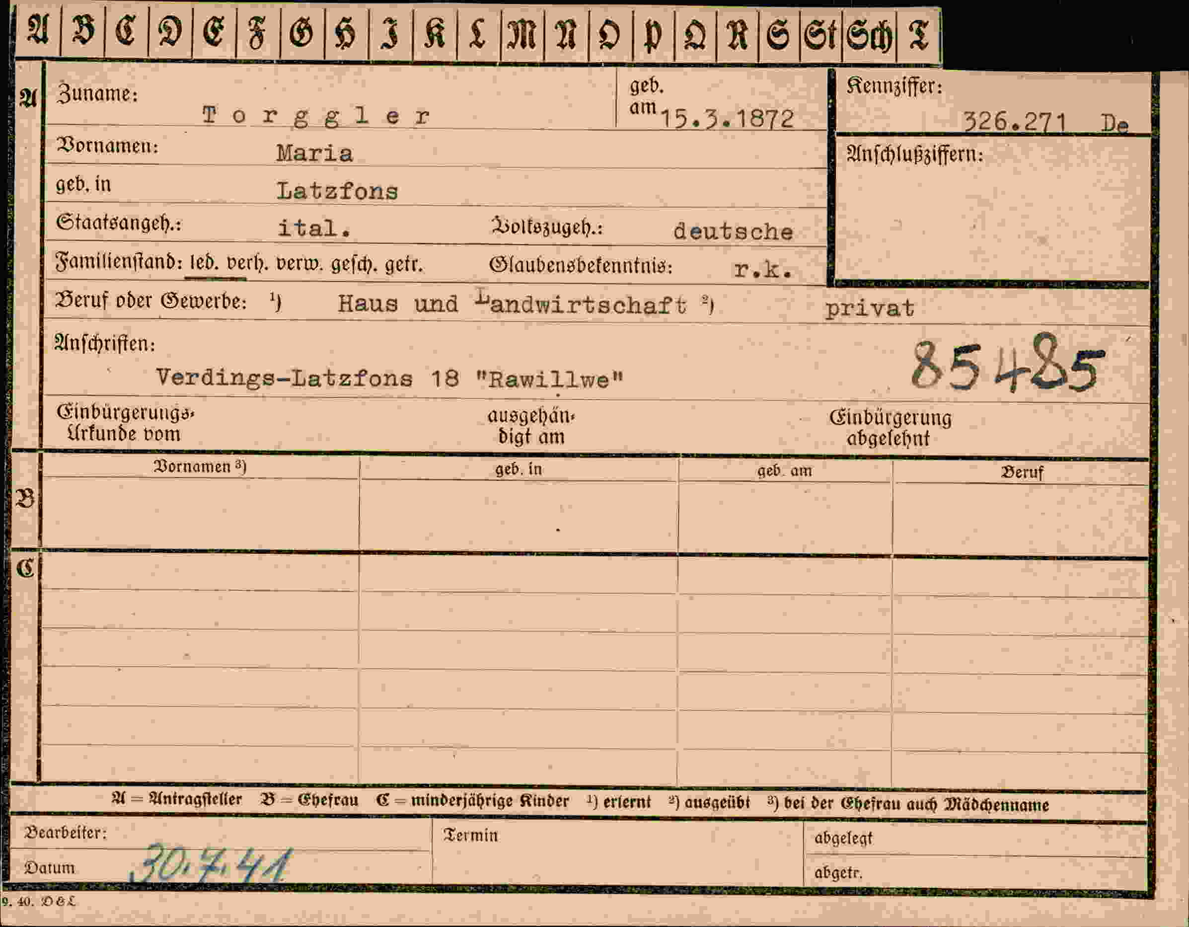 Vorderseite des Dokuments