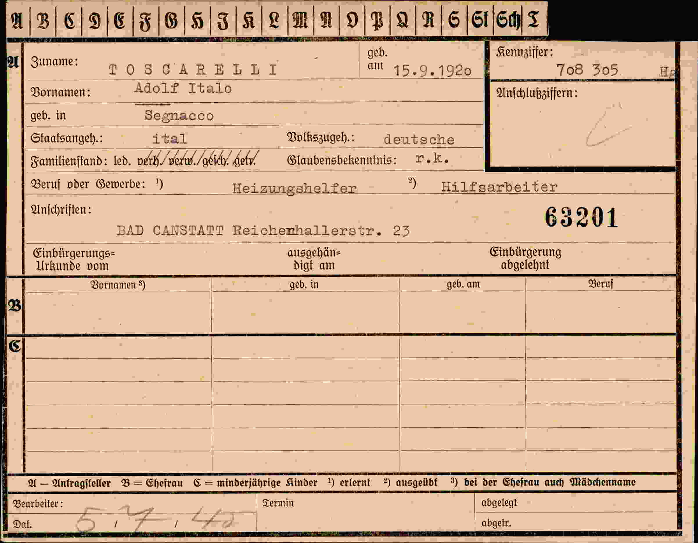 Dokument für Adolf Toscarelli