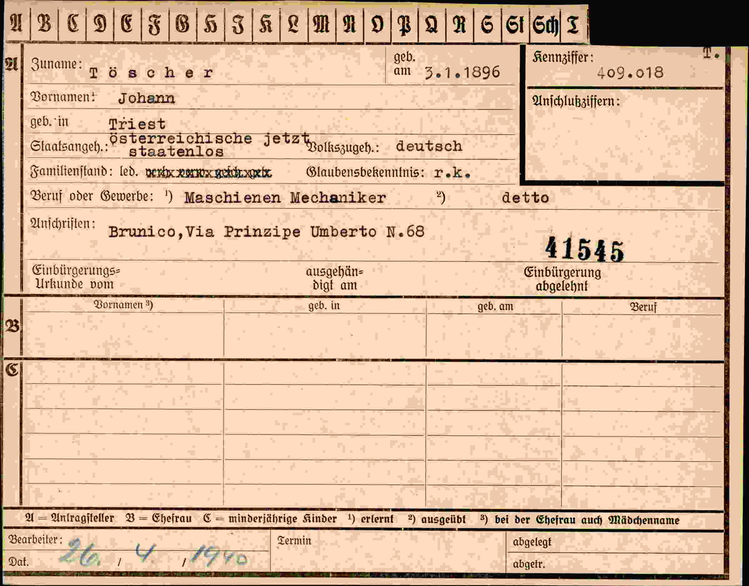 Dokument für Johann Töscher