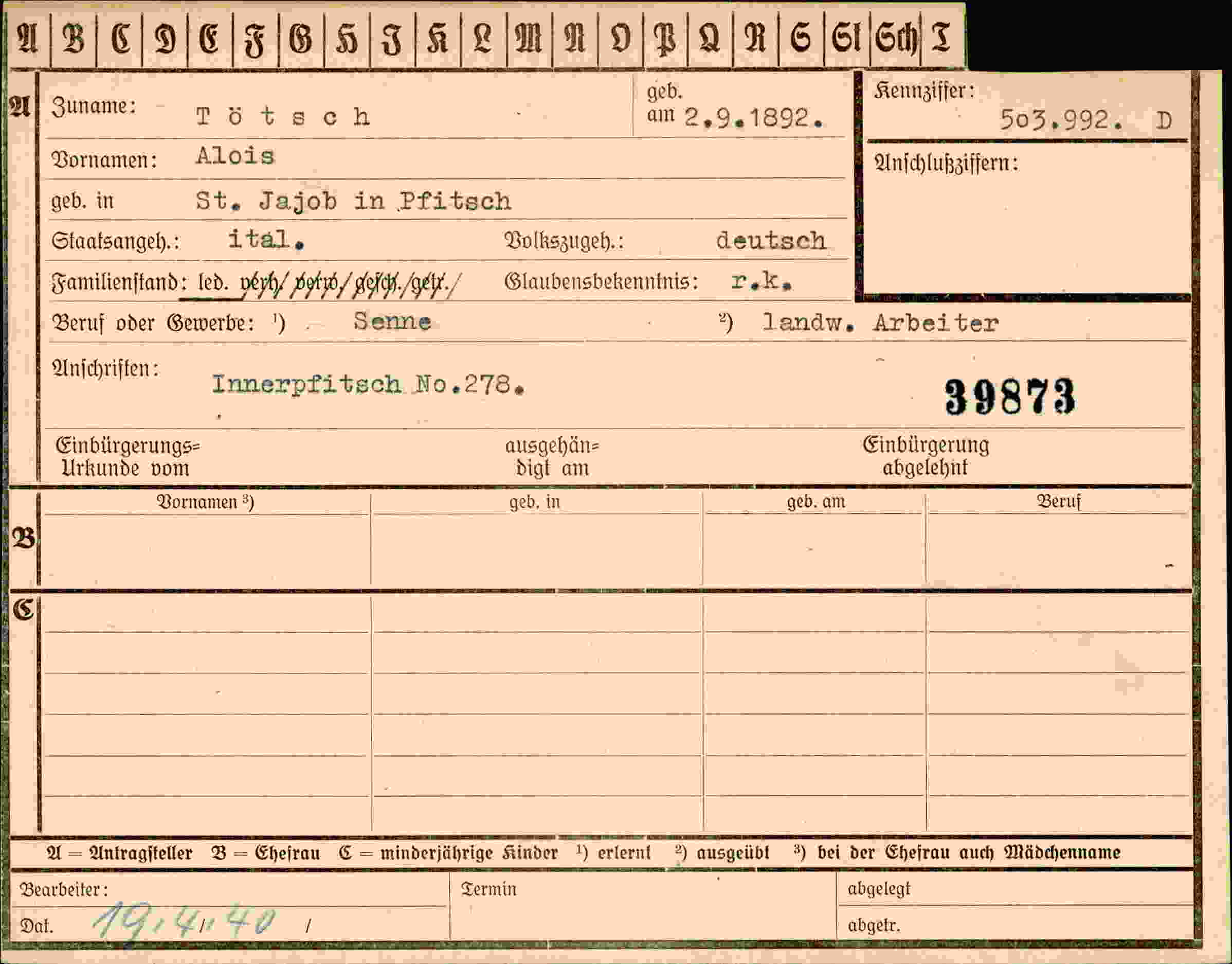 Dokument für Alois Tötsch