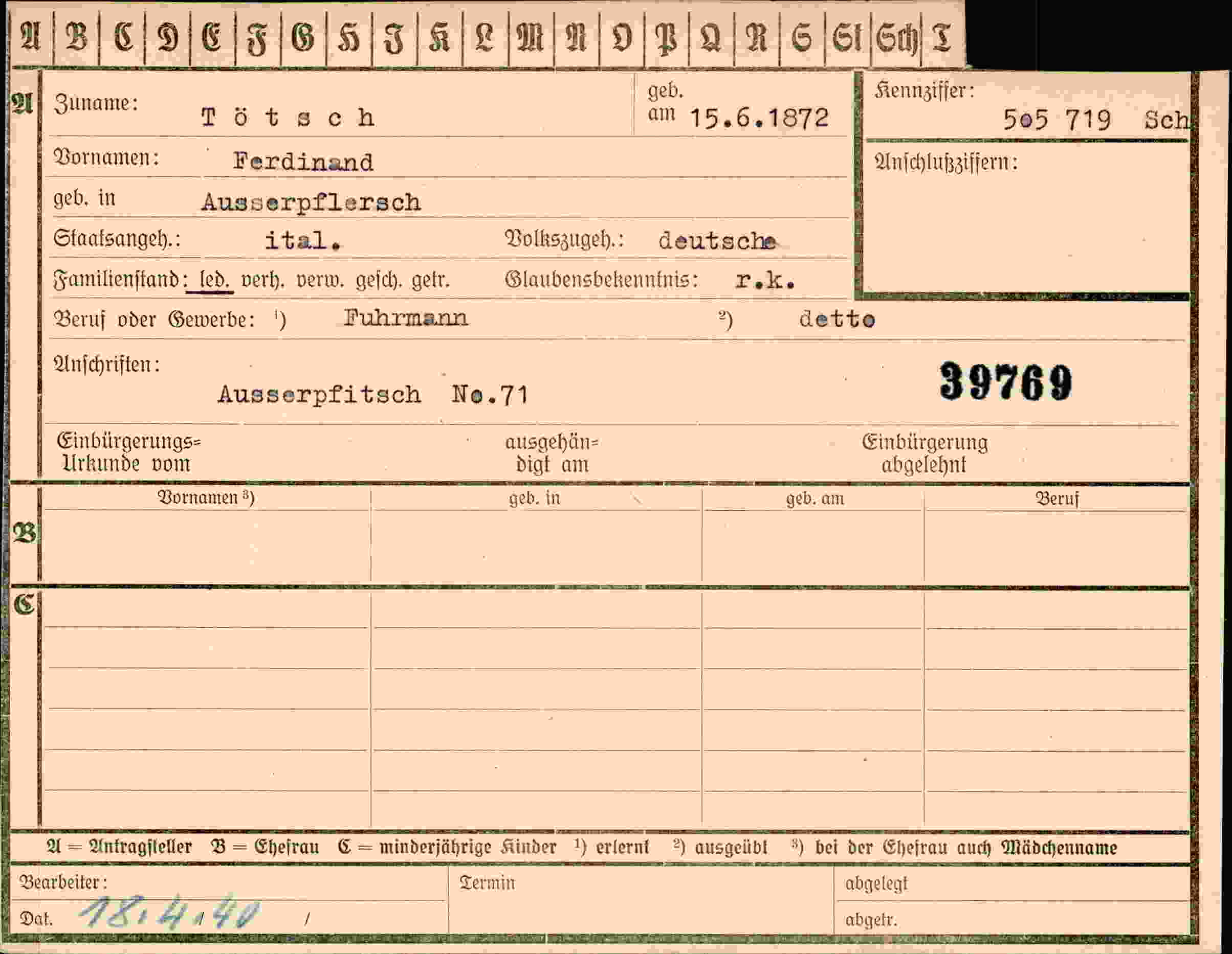 Dokument für Ferdinand Tötsch