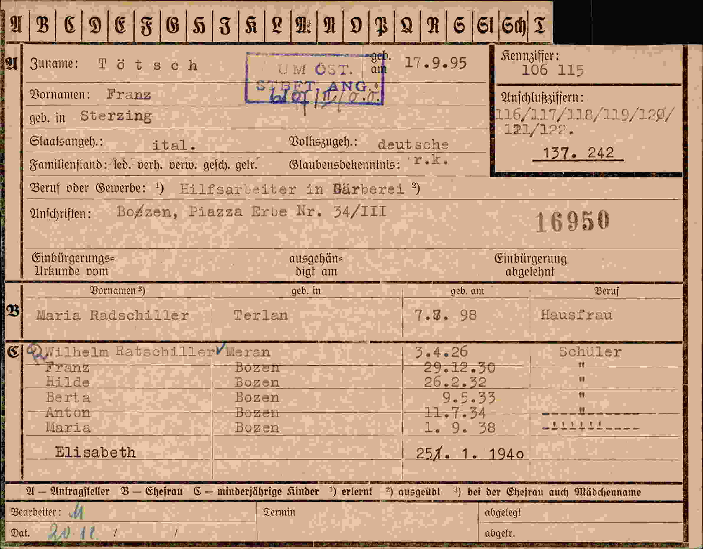 Dokument für Franz Tötsch