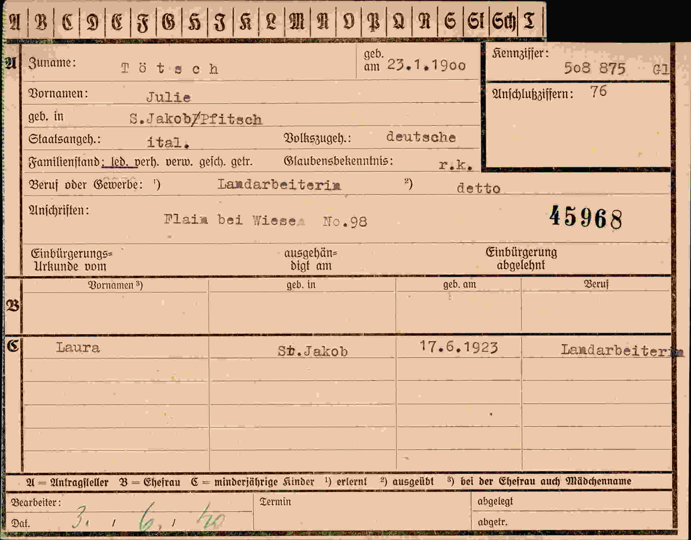 Vorderseite des Dokuments