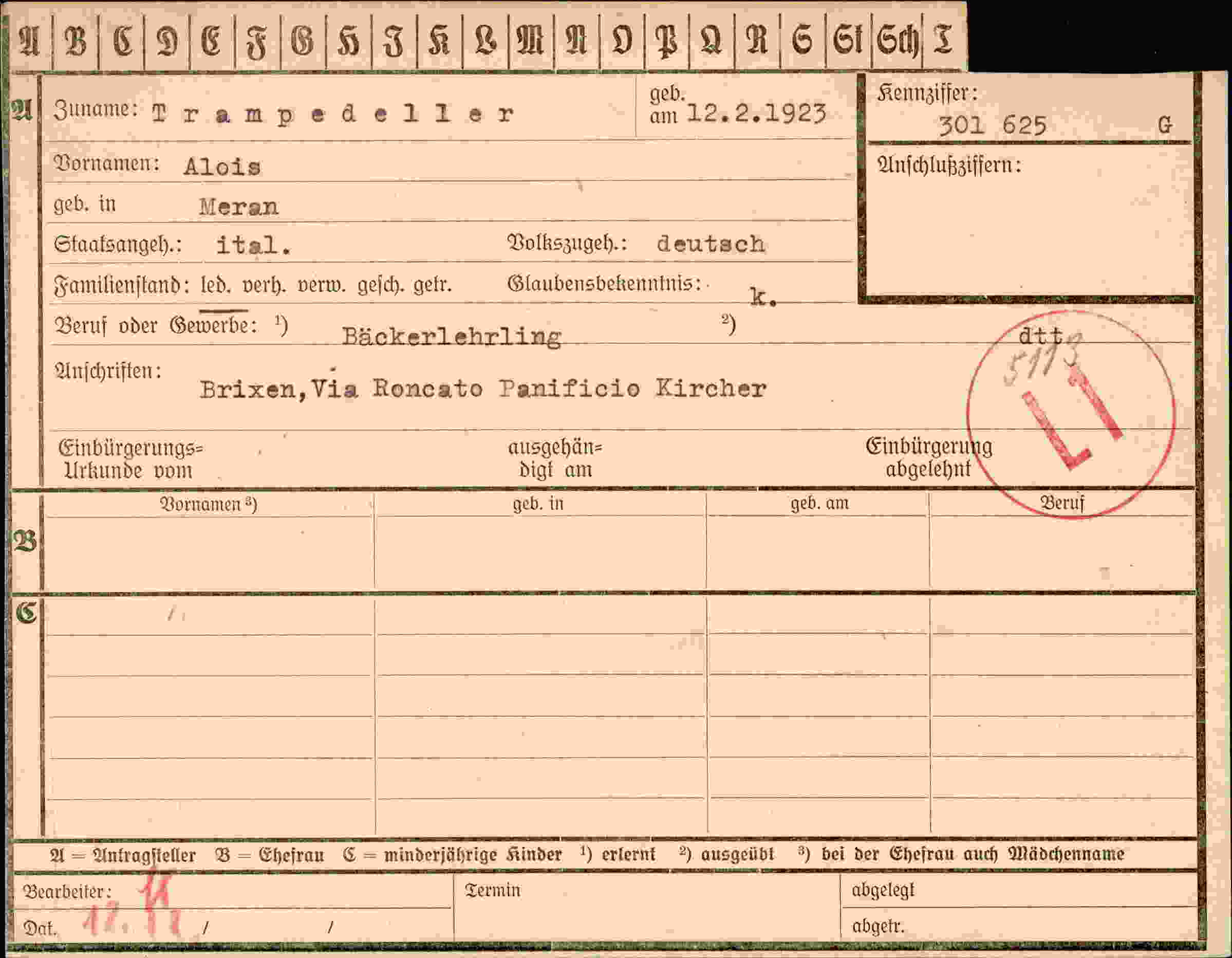 Dokument für Alois Trampedeller