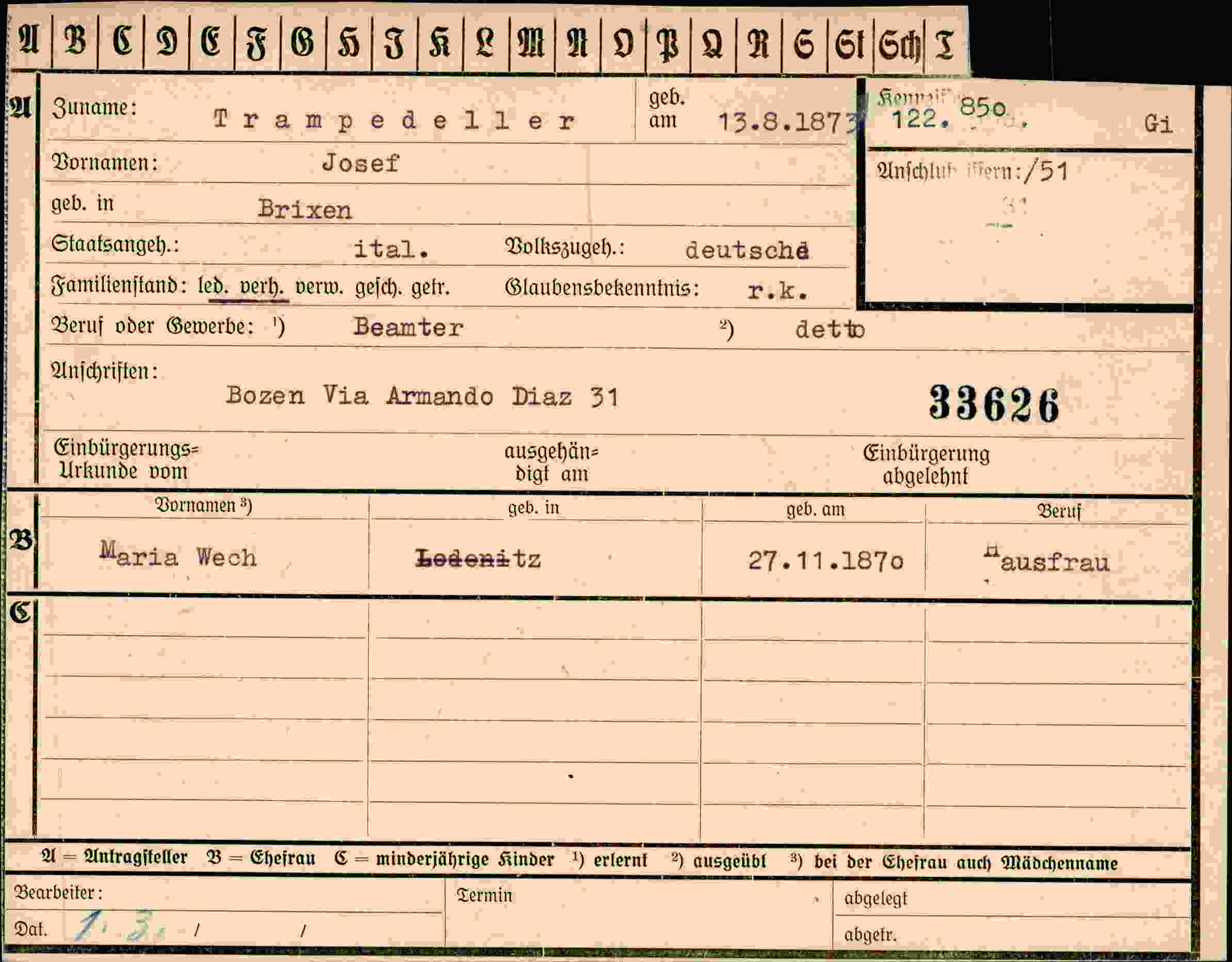 Dokument für Josef Trampedeller