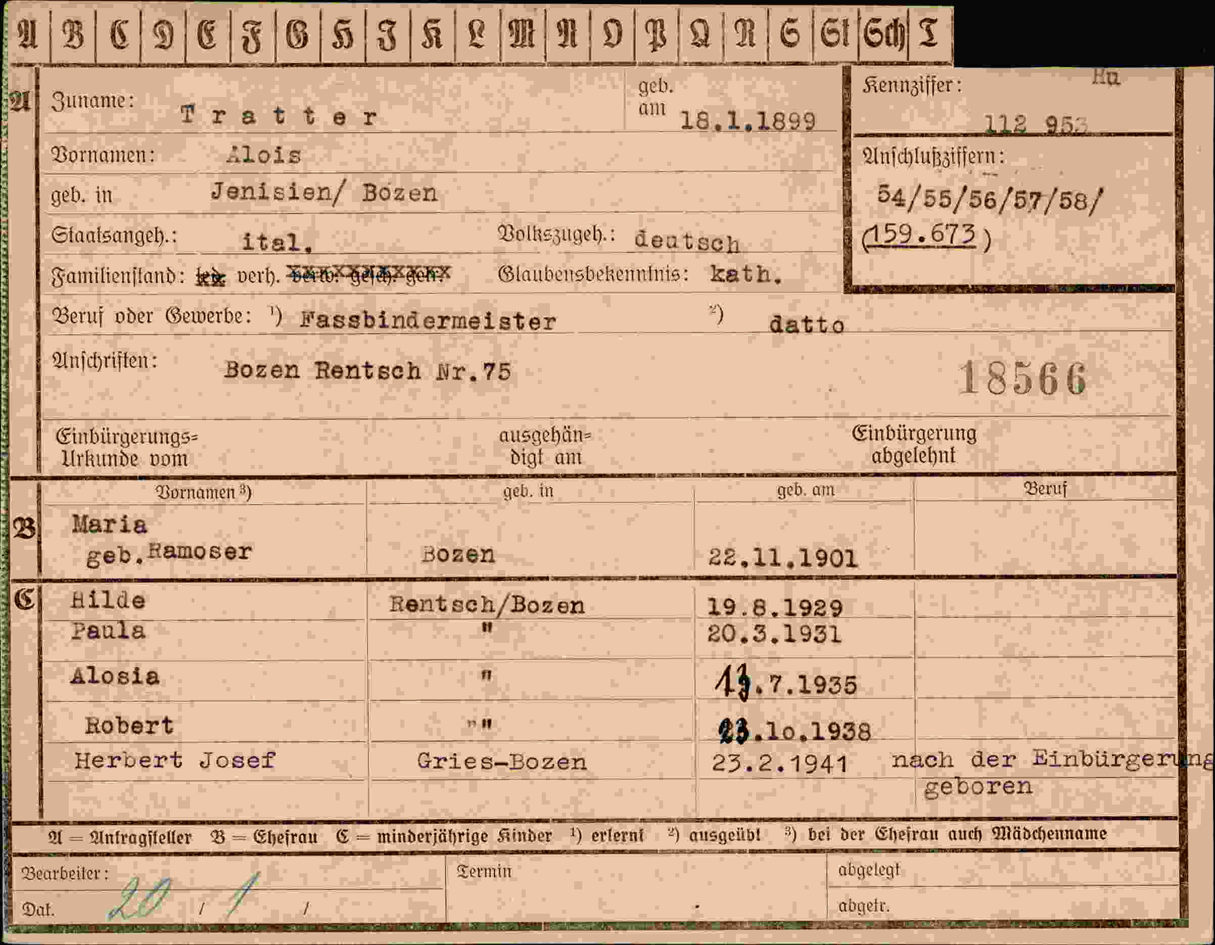 Dokument für Alois Tratter