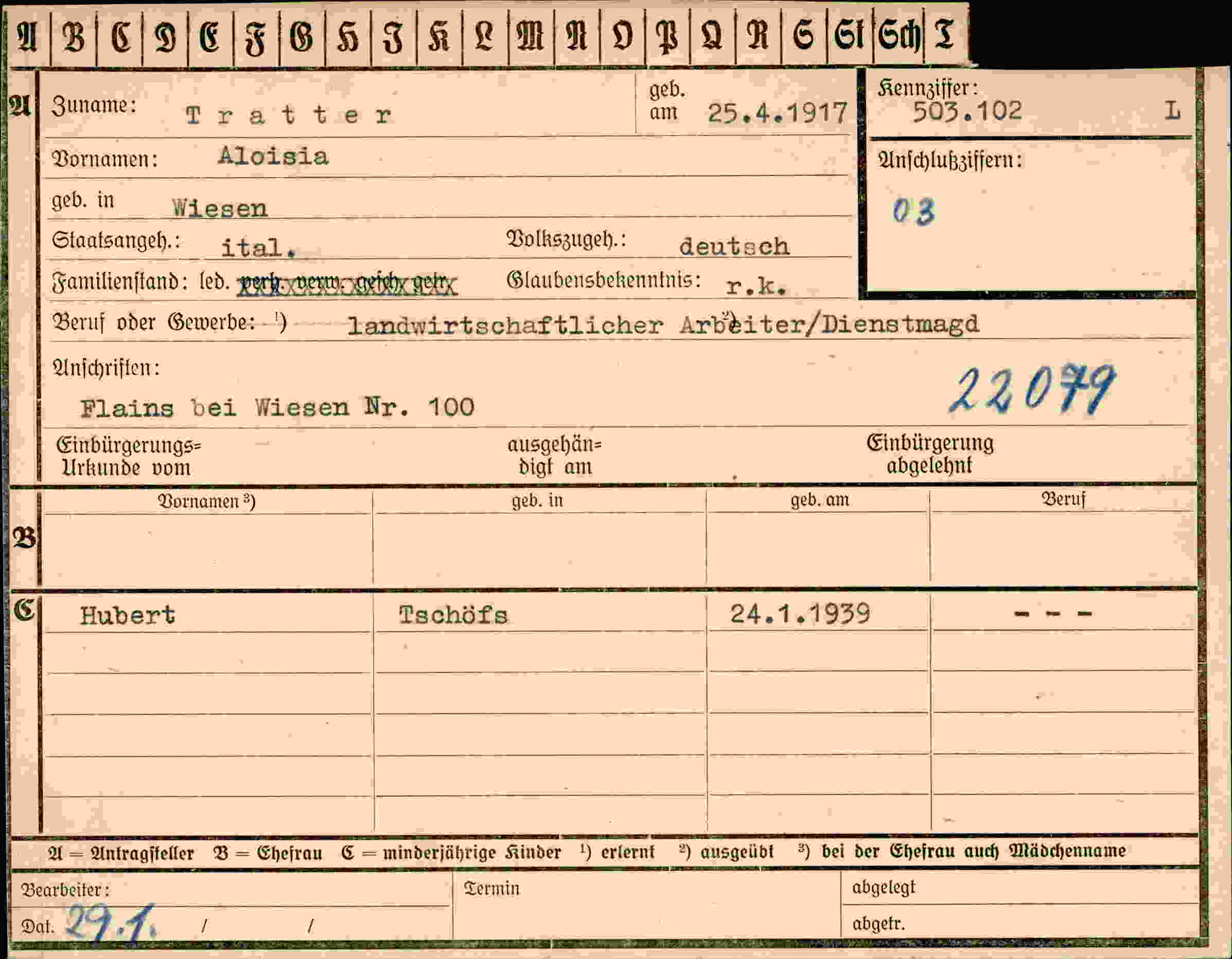 Dokument für Aloisia Tratter