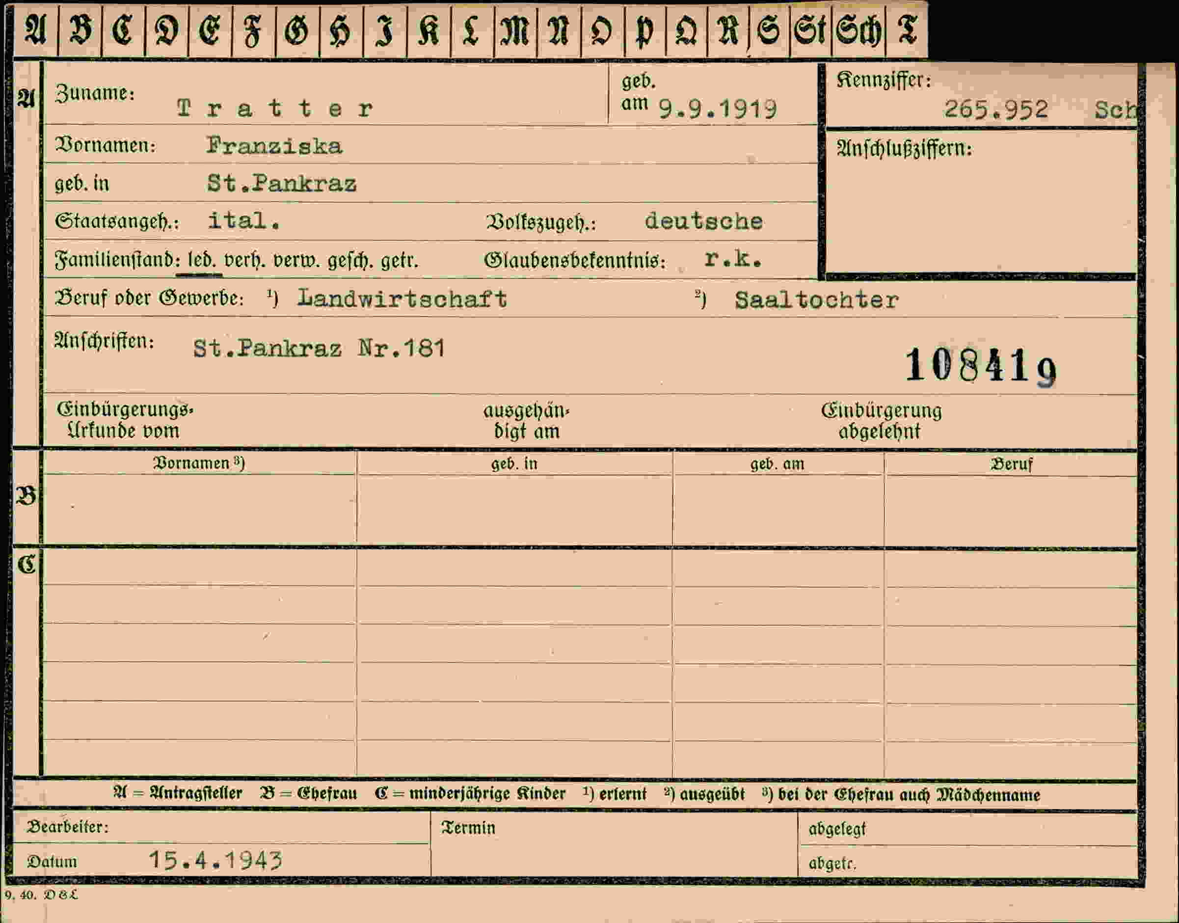 Vorderseite des Dokuments