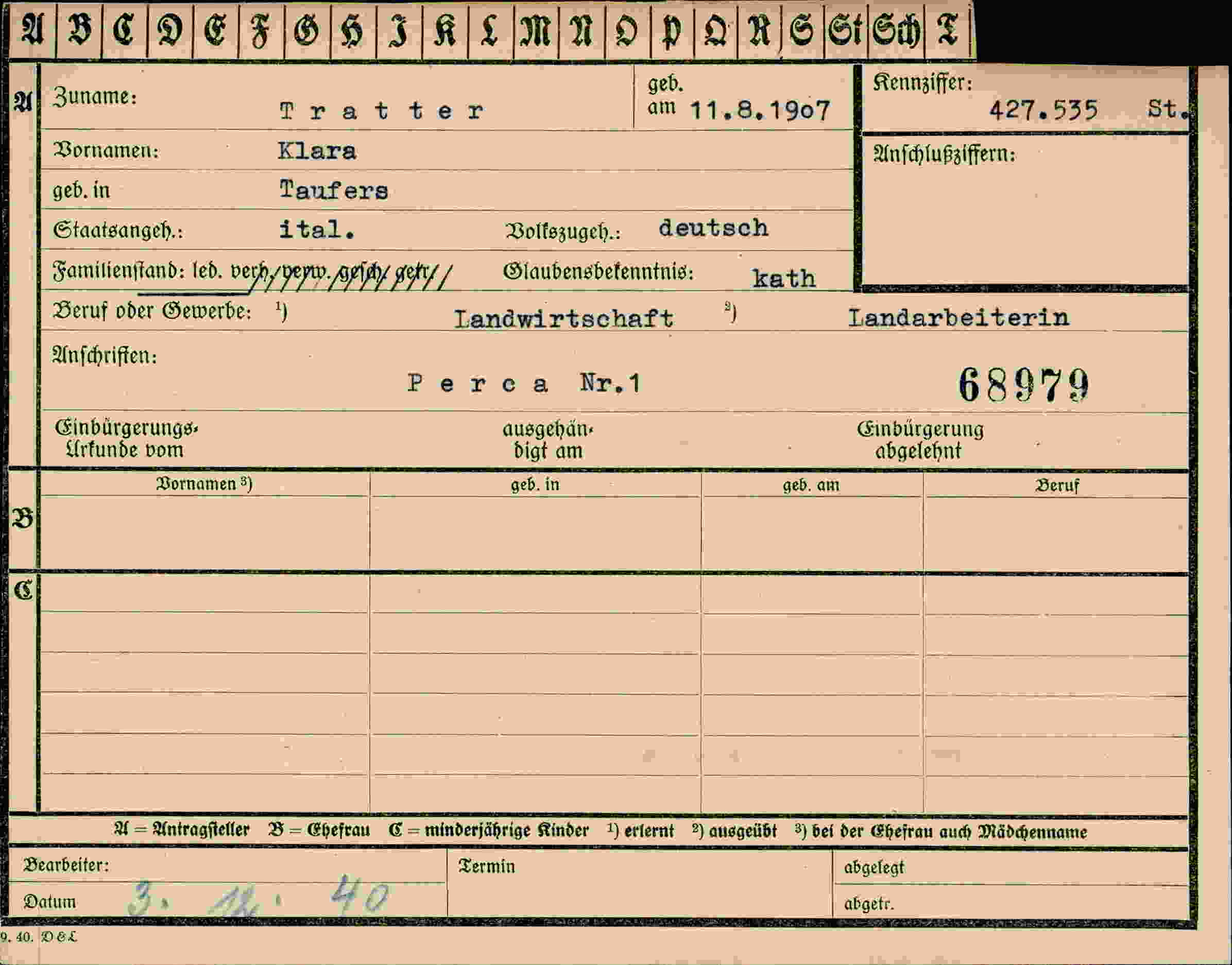 Dokument für Klara Tratter