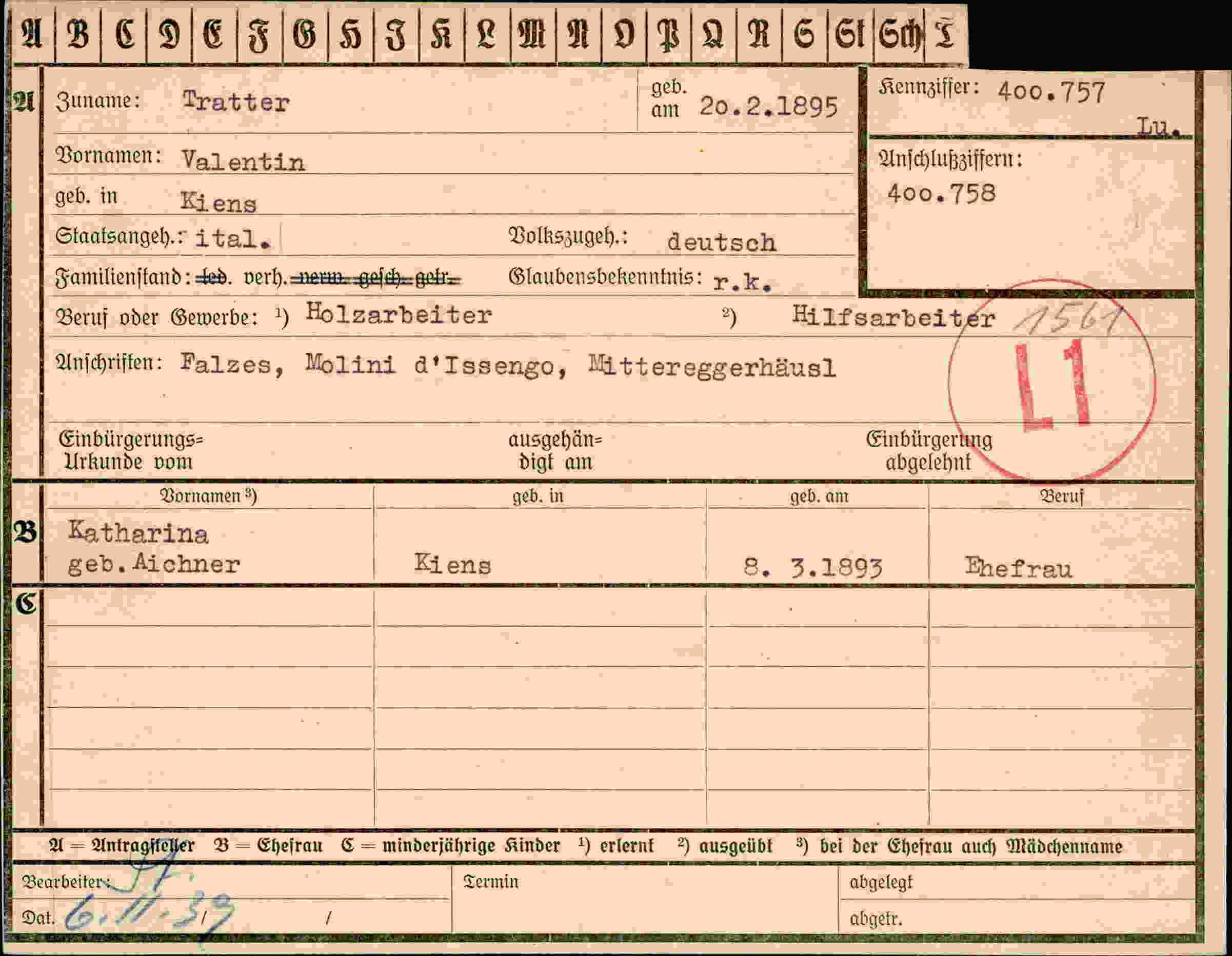 Dokument für Valentin Tratter