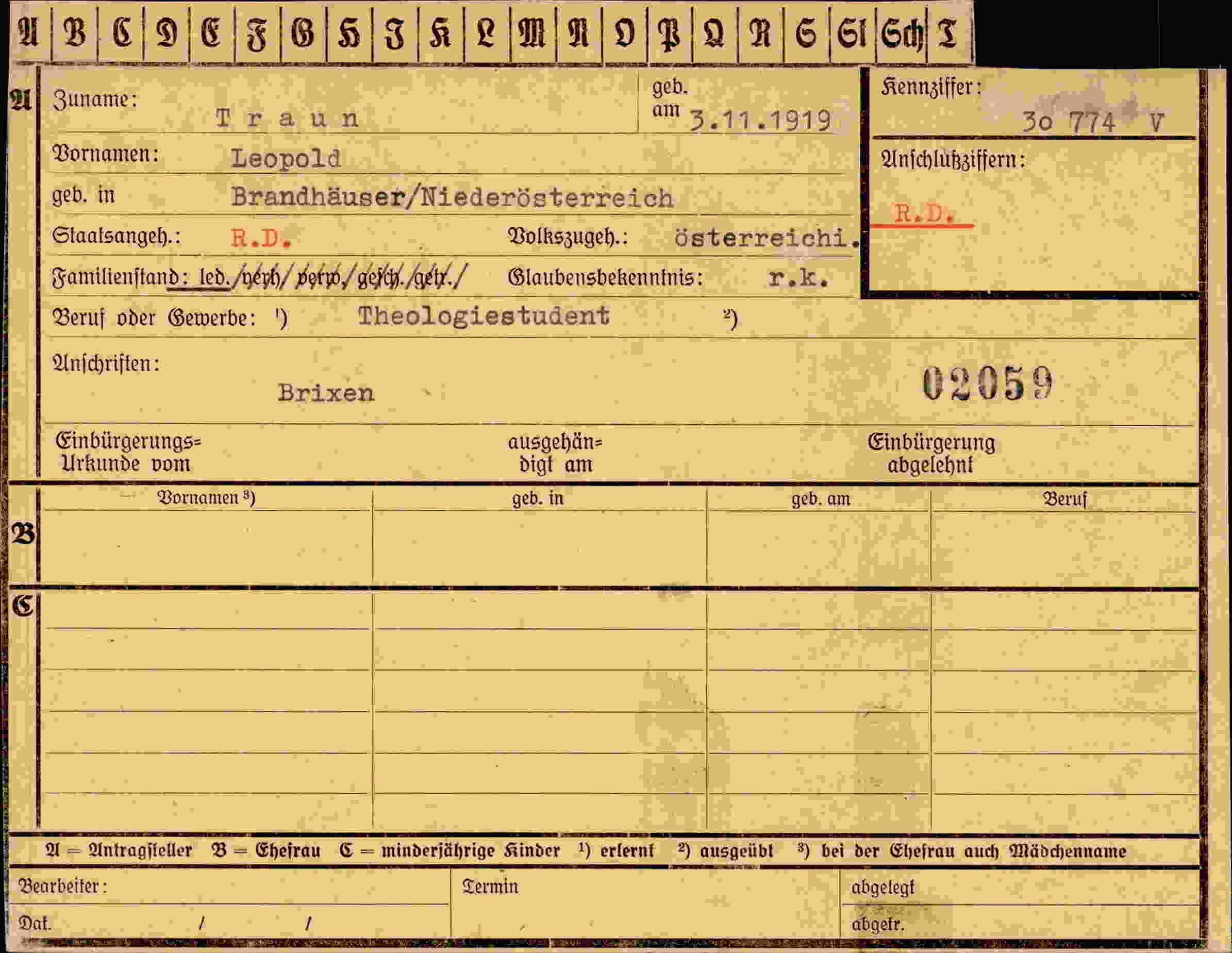 Dokument für Leopold Traun