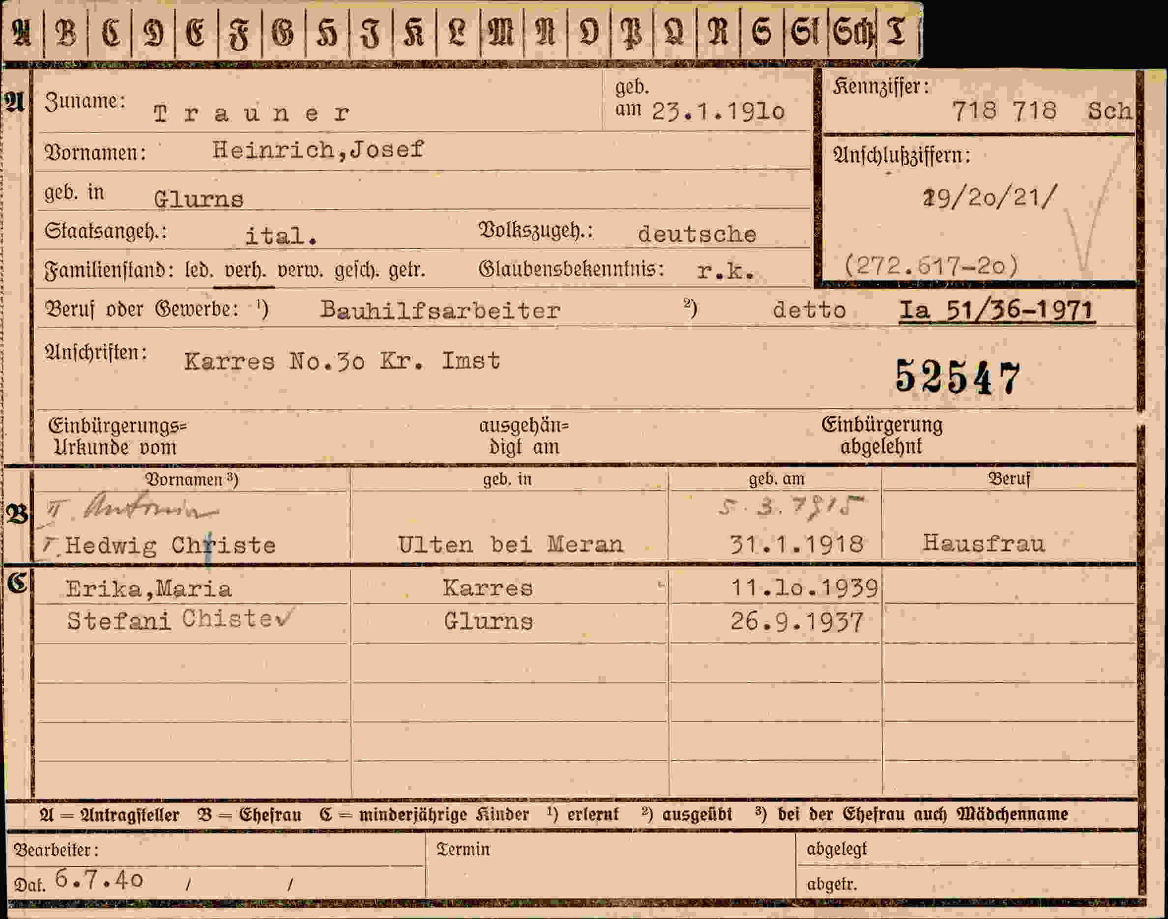 Dokument für Heinrich Josef Trauner
